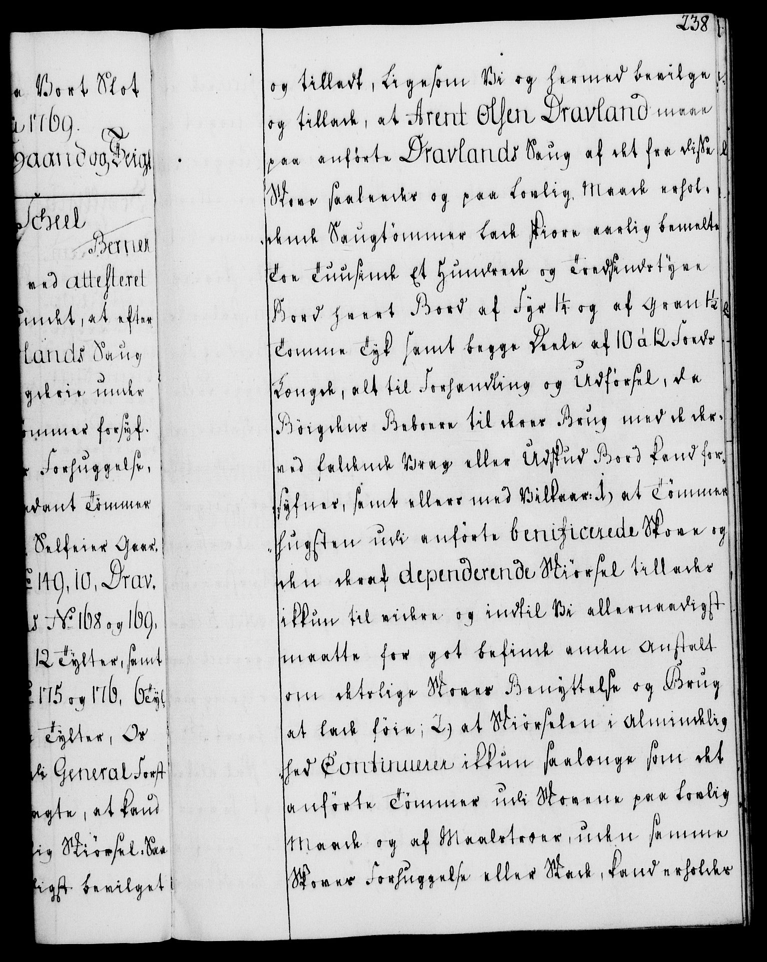 Rentekammeret, Kammerkanselliet, RA/EA-3111/G/Gg/Gga/L0008: Norsk ekspedisjonsprotokoll med register (merket RK 53.8), 1768-1771, p. 238
