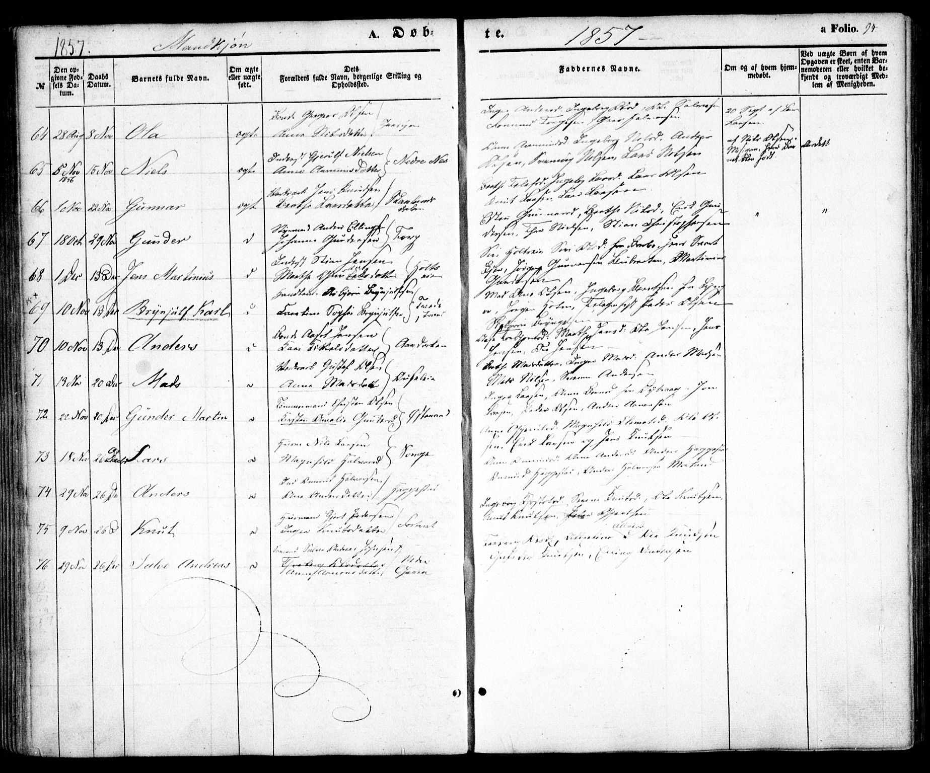 Holt sokneprestkontor, AV/SAK-1111-0021/F/Fa/L0008: Parish register (official) no. A 8, 1849-1860, p. 94