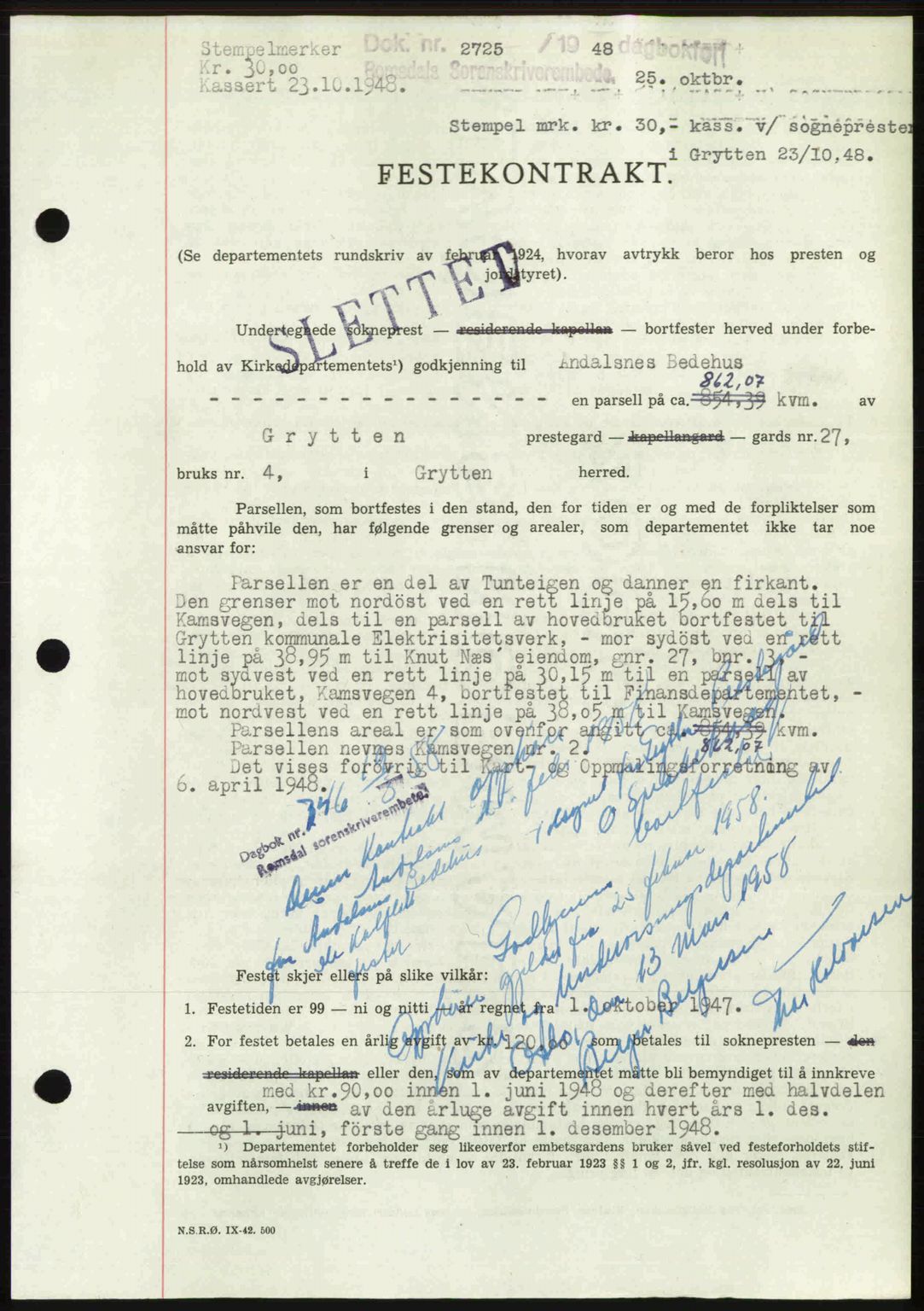 Romsdal sorenskriveri, AV/SAT-A-4149/1/2/2C: Mortgage book no. A27, 1948-1948, Diary no: : 2725/1948