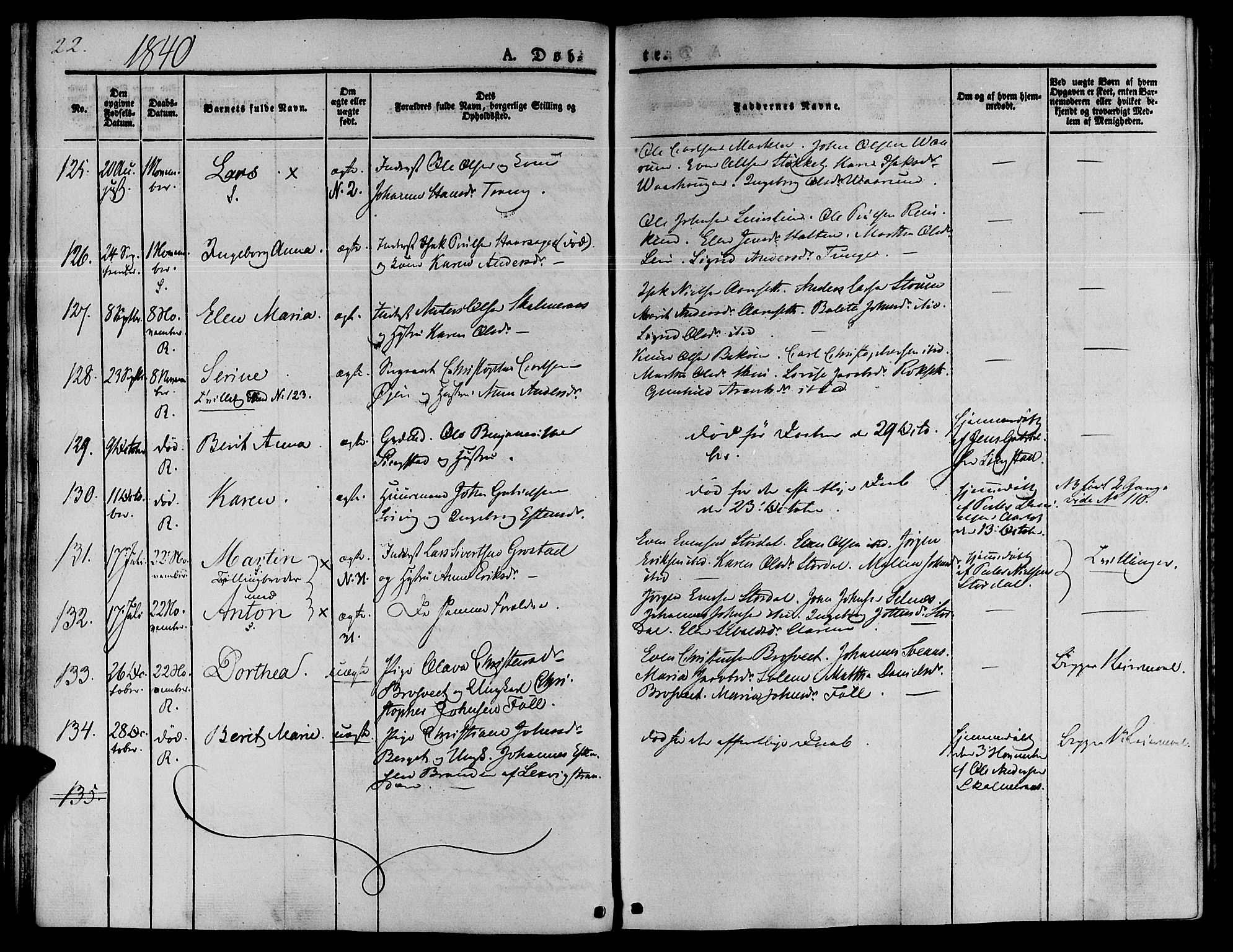 Ministerialprotokoller, klokkerbøker og fødselsregistre - Sør-Trøndelag, SAT/A-1456/646/L0610: Parish register (official) no. 646A08, 1837-1847, p. 22