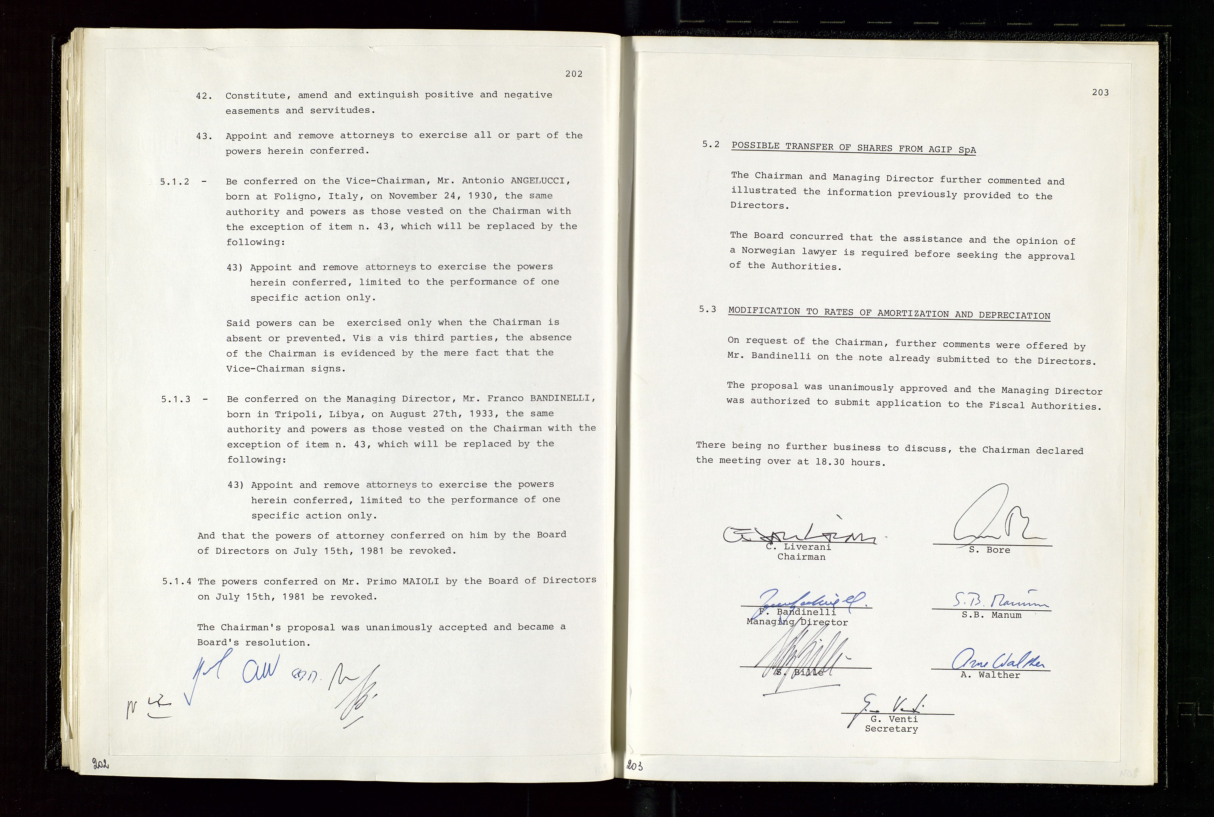 Pa 1583 - Norsk Agip AS, AV/SAST-A-102138/A/Aa/L0003: Board of Directors meeting minutes, 1979-1983, p. 202-203