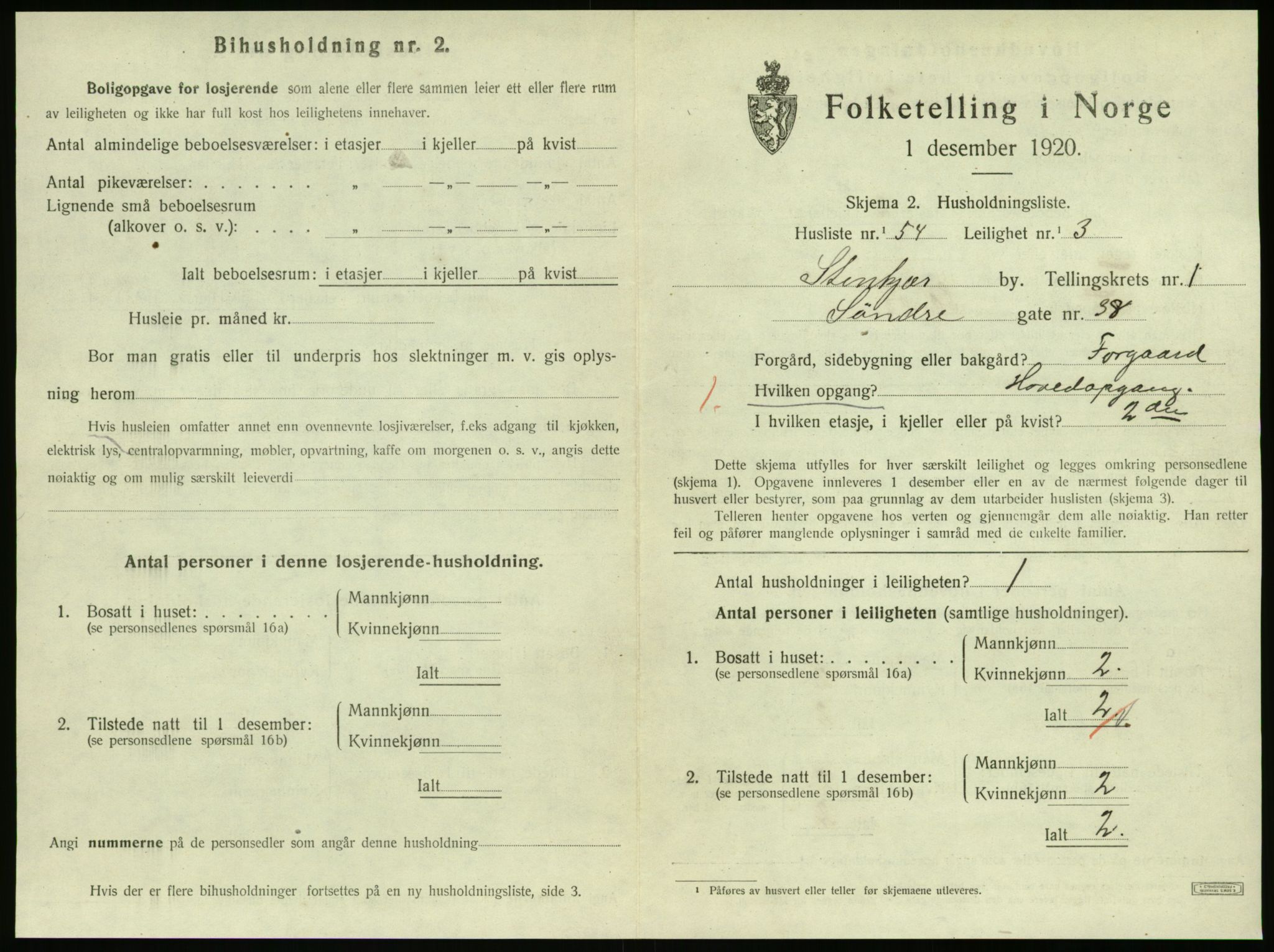 SAT, 1920 census for Steinkjer, 1920, p. 1262