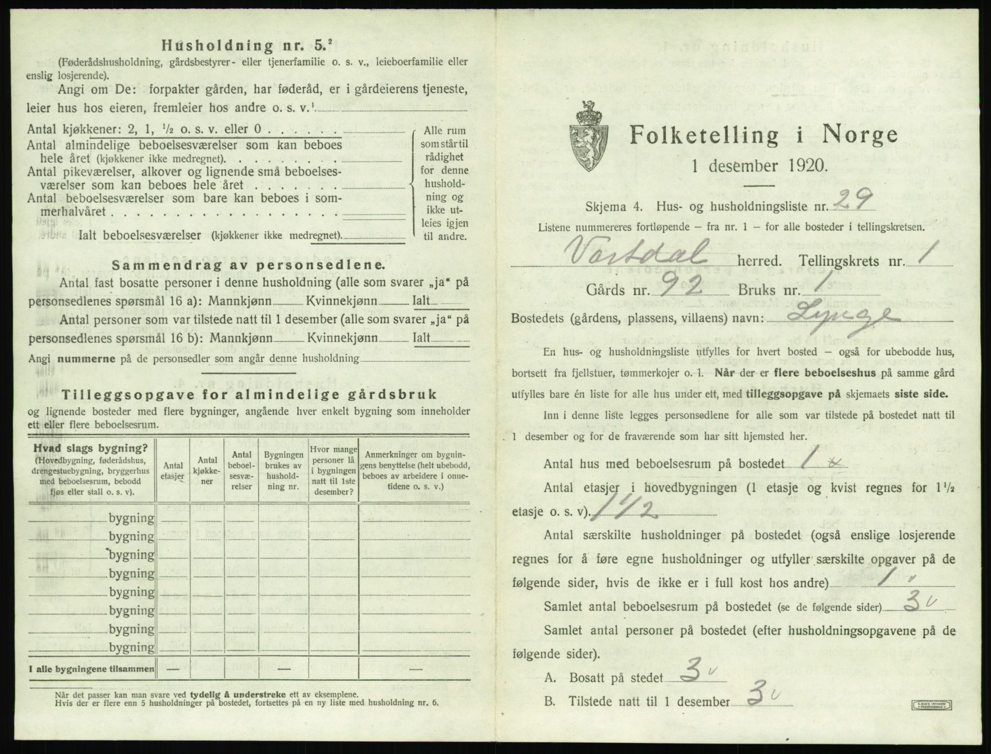 SAT, 1920 census for Vartdal, 1920, p. 81