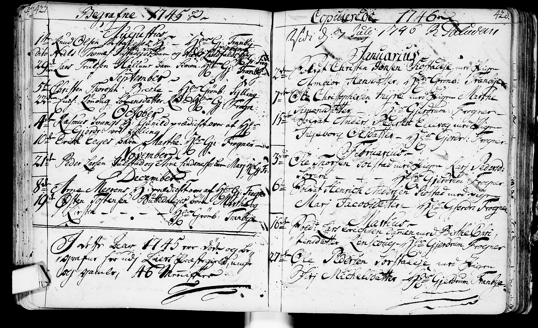Lier kirkebøker, AV/SAKO-A-230/F/Fa/L0003: Parish register (official) no. I 3, 1727-1748, p. 427-428