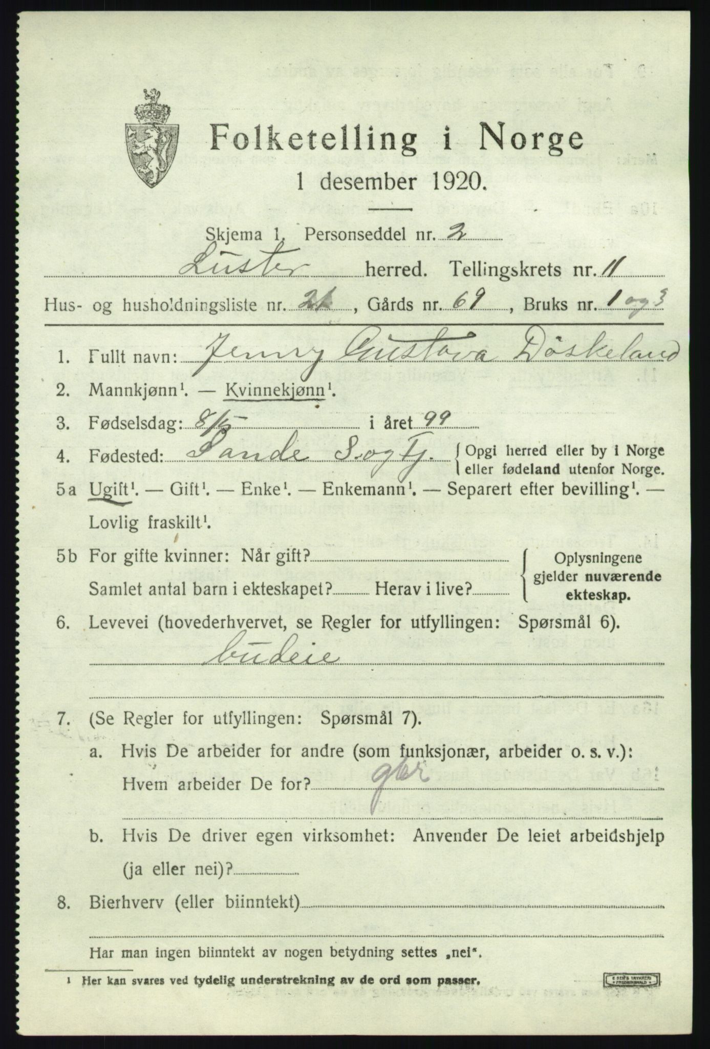 SAB, 1920 census for Luster, 1920, p. 6028