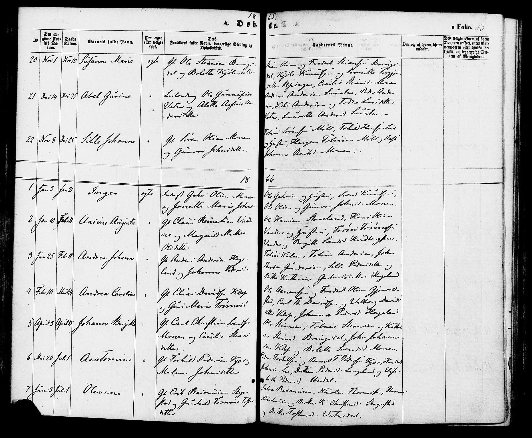 Holum sokneprestkontor, AV/SAK-1111-0022/F/Fa/Faa/L0006: Parish register (official) no. A 6, 1865-1883, p. 63