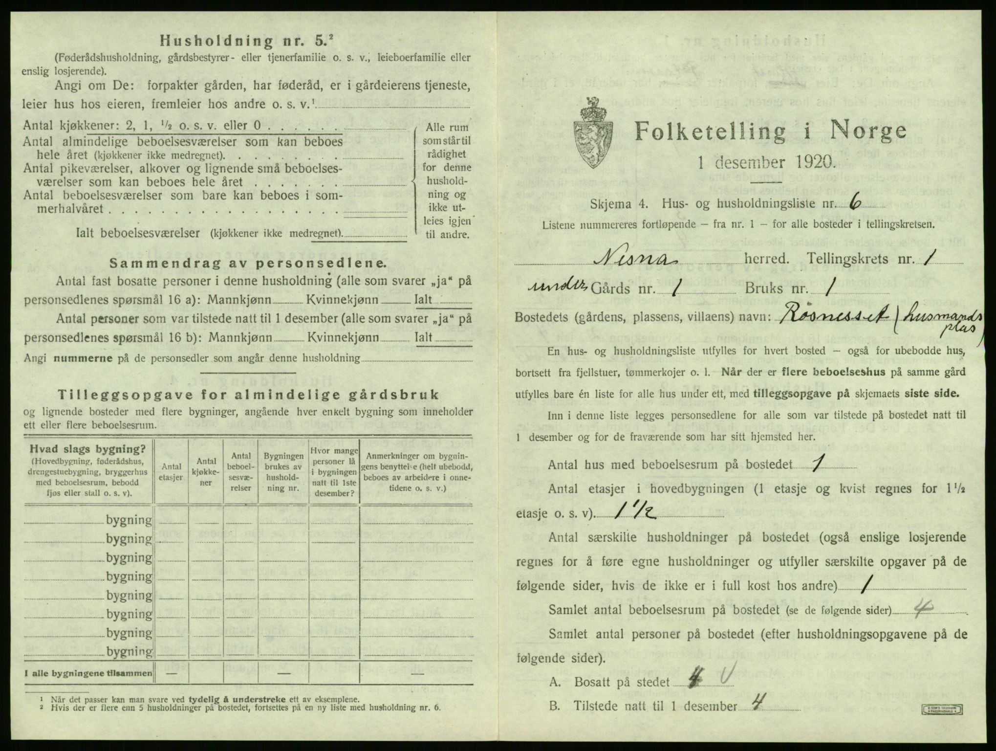 SAT, 1920 census for Nesna, 1920, p. 45