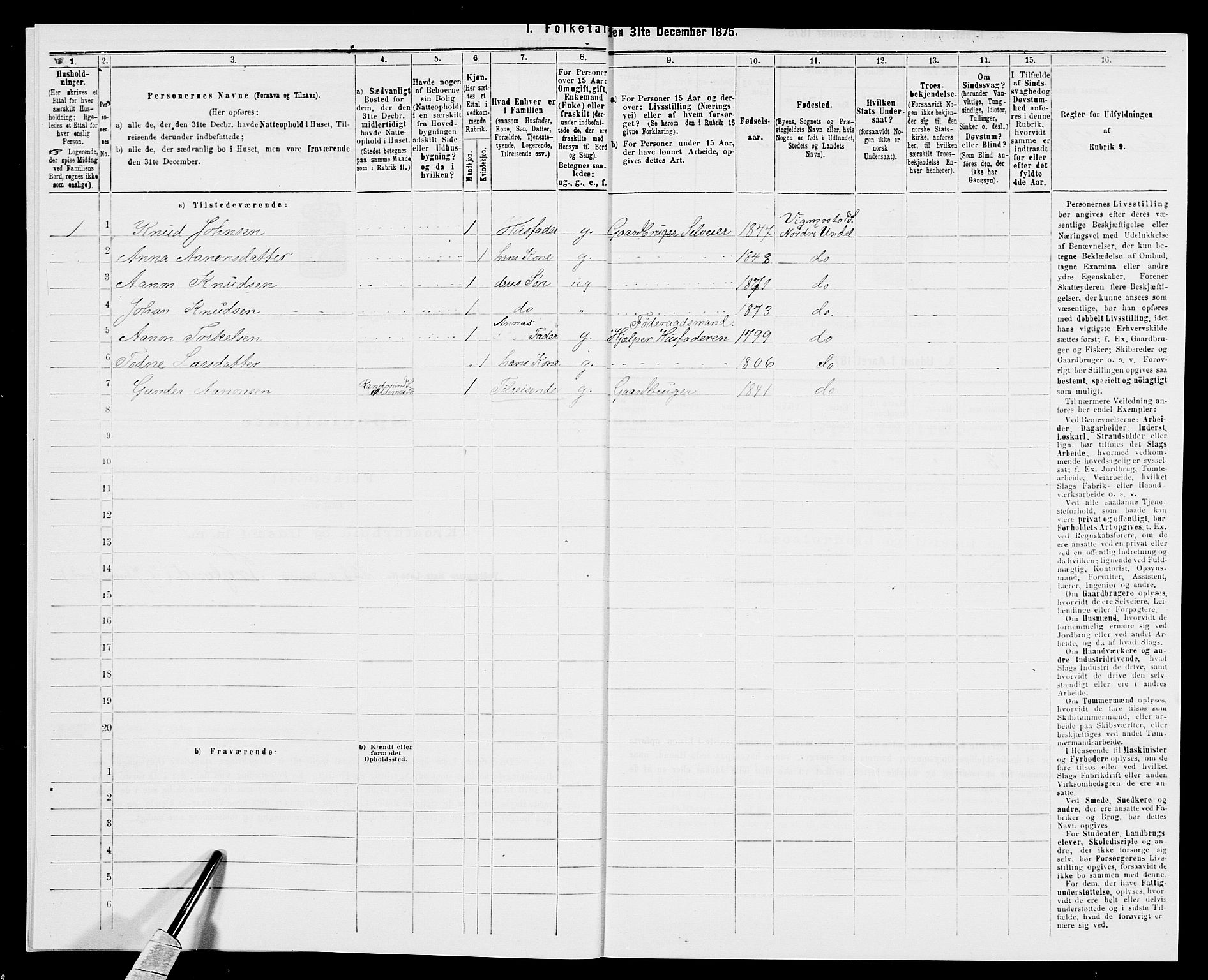 SAK, 1875 census for 1028P Nord-Audnedal, 1875, p. 49