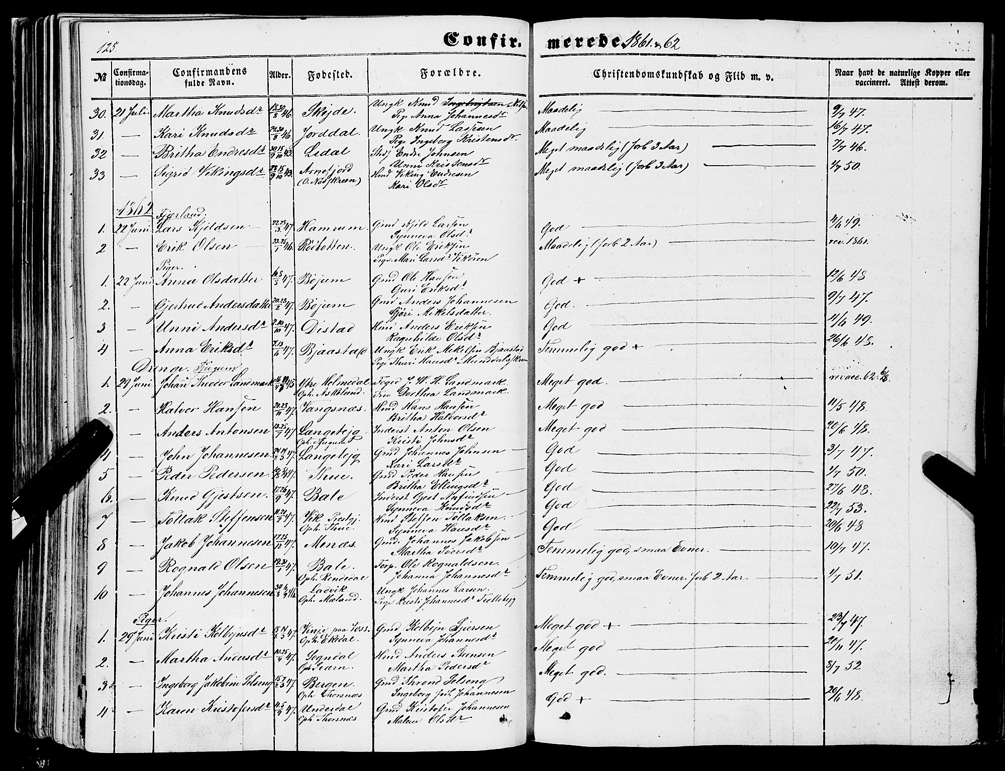 Balestrand sokneprestembete, SAB/A-79601/H/Haa/Haaa/L0002: Parish register (official) no. A 2, 1847-1866, p. 125