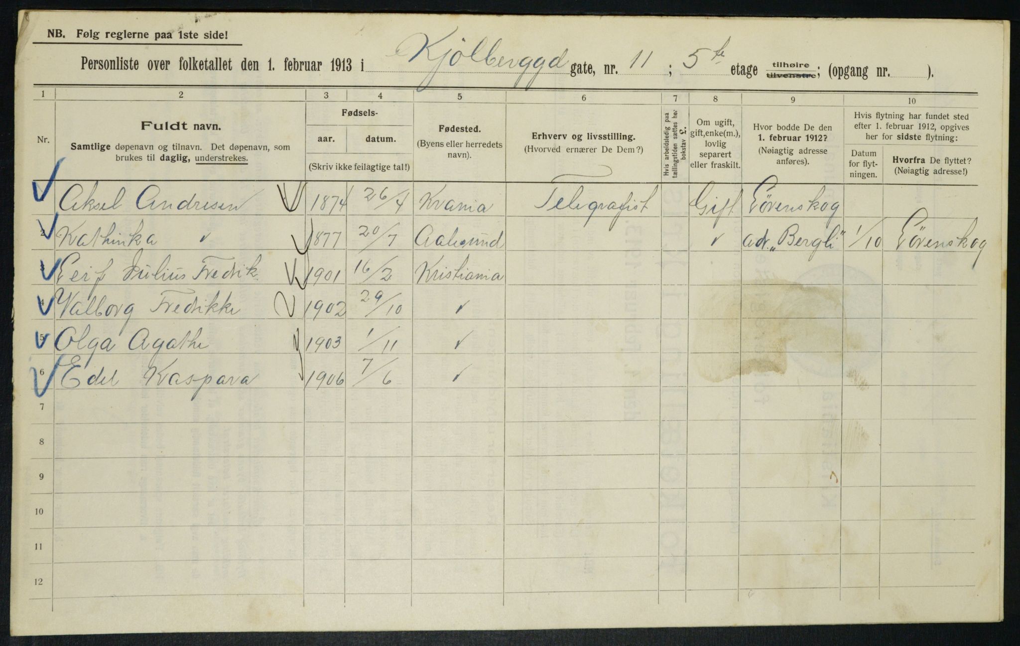 OBA, Municipal Census 1913 for Kristiania, 1913, p. 51237