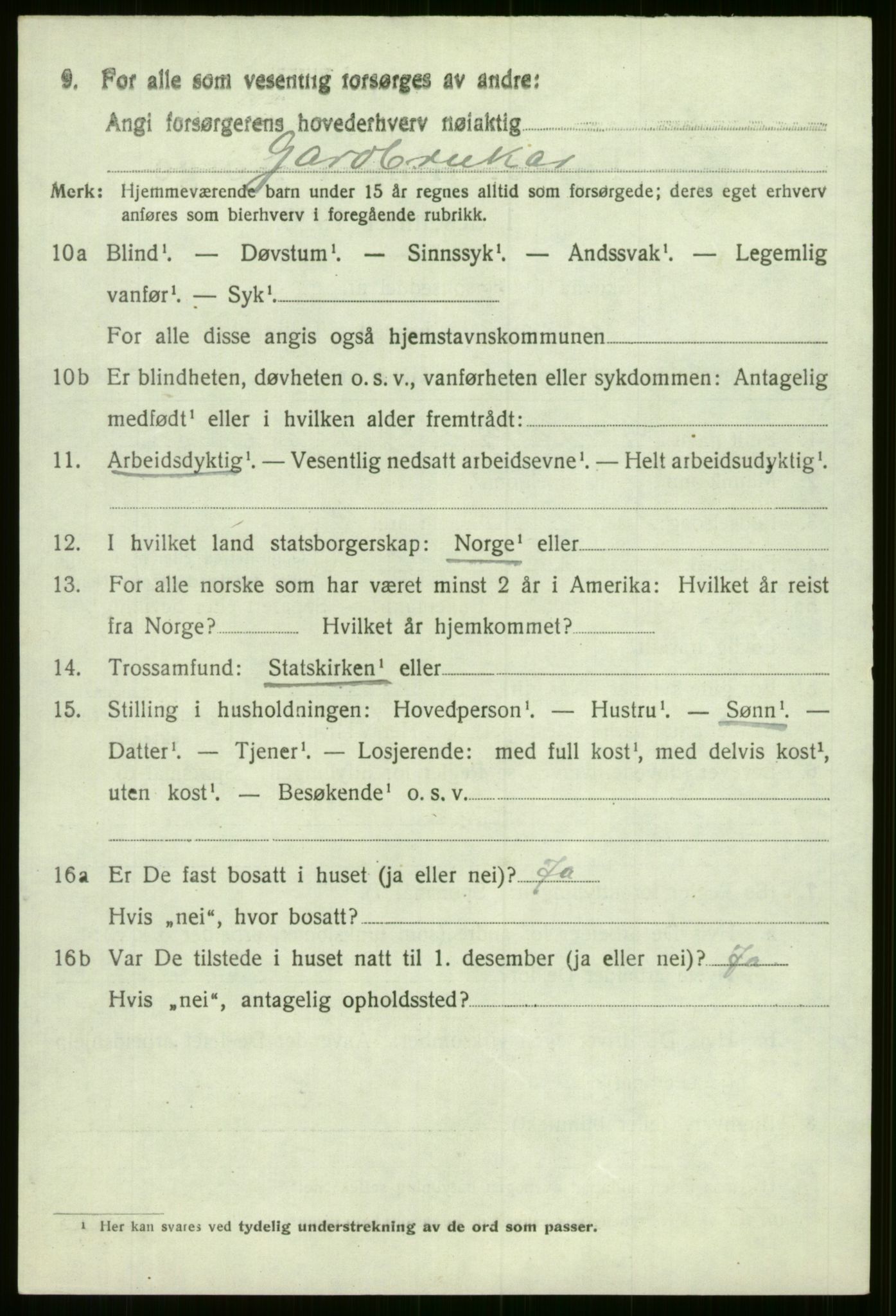 SAB, 1920 census for Evanger, 1920, p. 3642