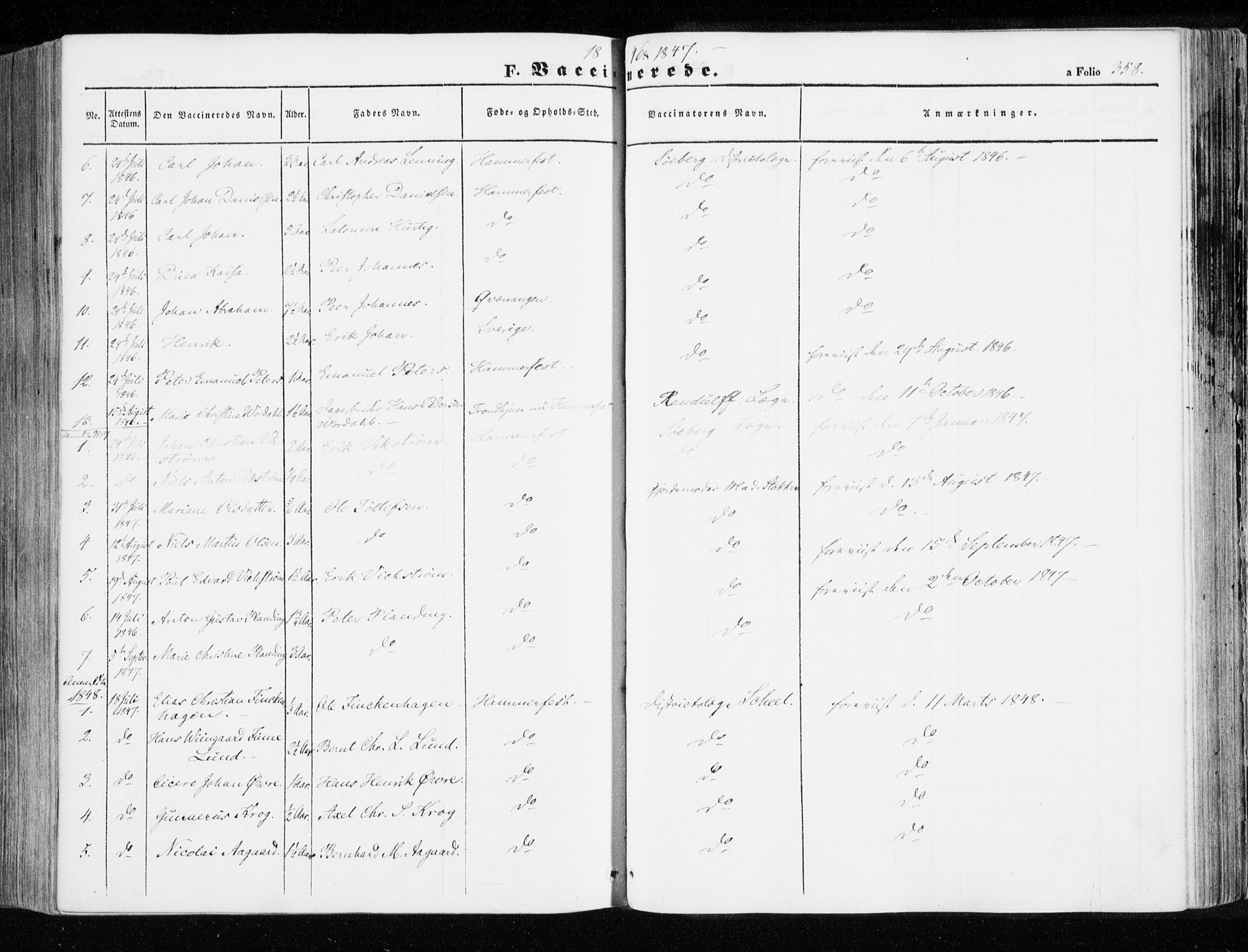 Hammerfest sokneprestkontor, SATØ/S-1347/H/Ha/L0004.kirke: Parish register (official) no. 4, 1843-1856, p. 358