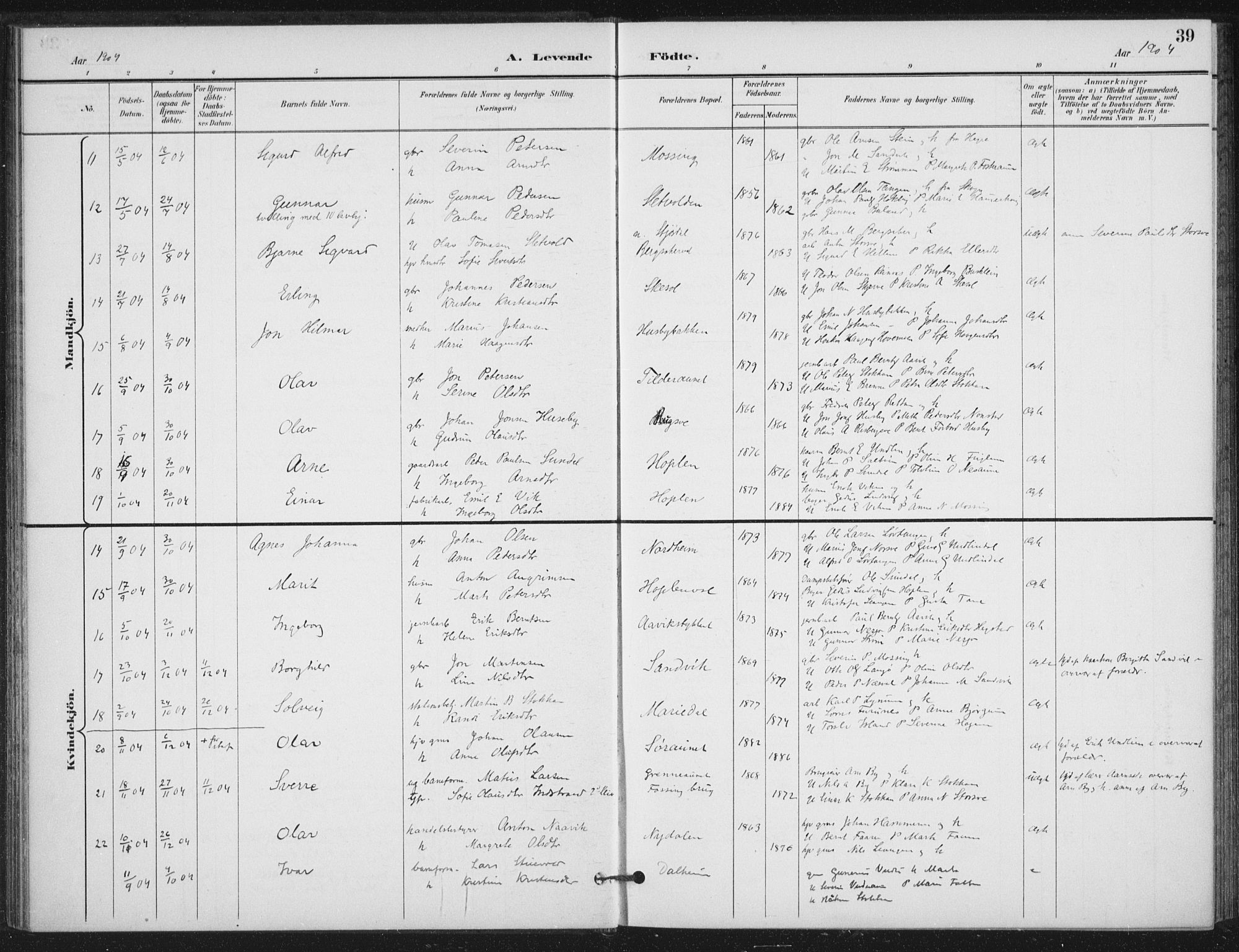 Ministerialprotokoller, klokkerbøker og fødselsregistre - Nord-Trøndelag, SAT/A-1458/714/L0131: Parish register (official) no. 714A02, 1896-1918, p. 39