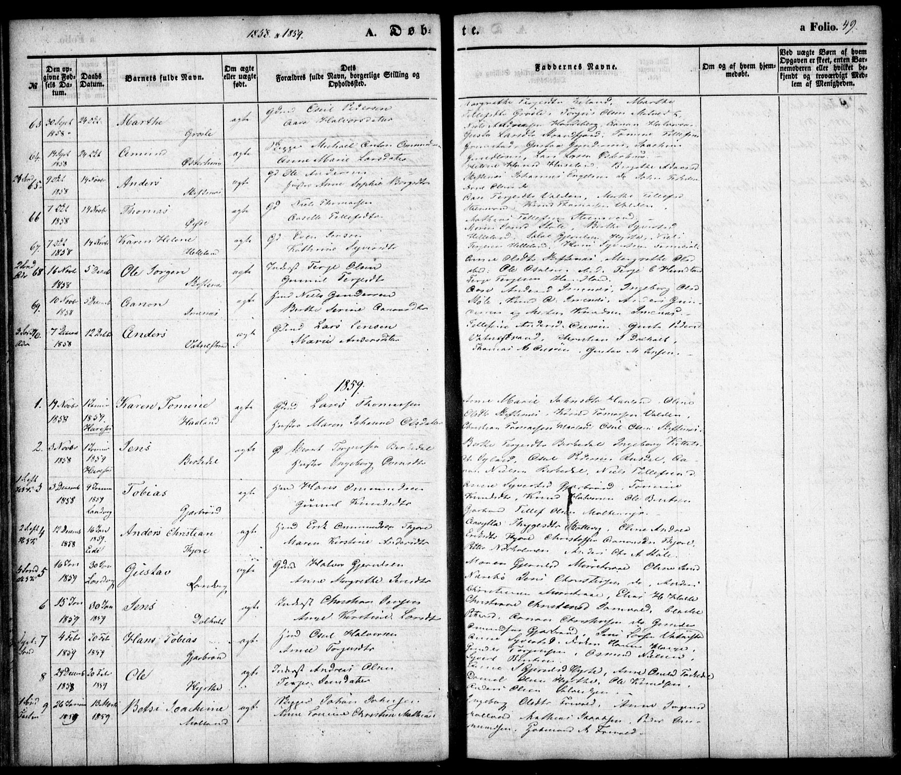 Hommedal sokneprestkontor, AV/SAK-1111-0023/F/Fa/Fab/L0004: Parish register (official) no. A 4, 1848-1860, p. 49