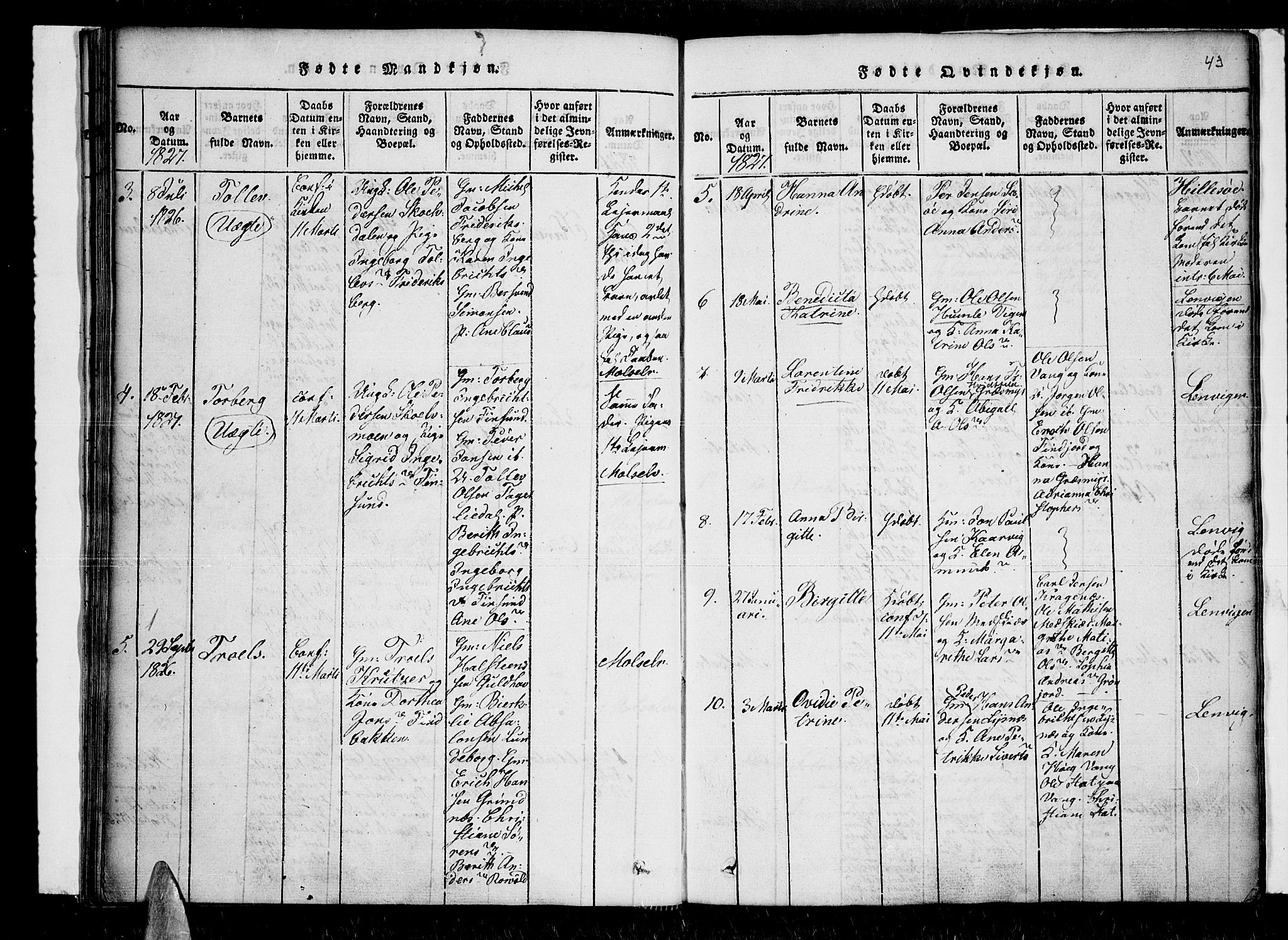 Lenvik sokneprestembete, SATØ/S-1310/H/Ha/Haa/L0003kirke: Parish register (official) no. 3, 1820-1831, p. 43