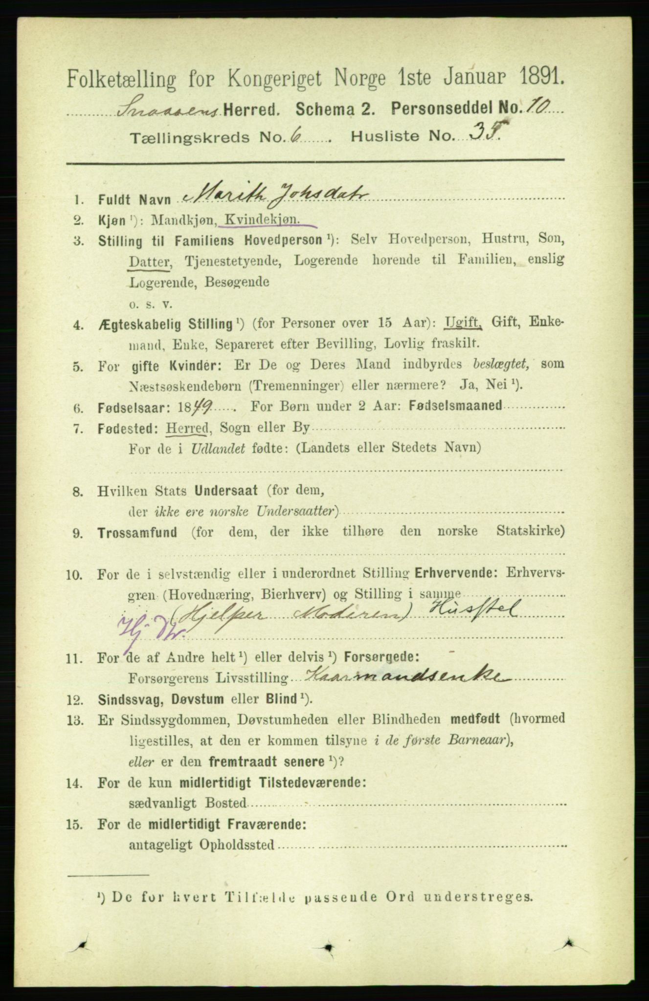 RA, 1891 census for 1736 Snåsa, 1891, p. 2101