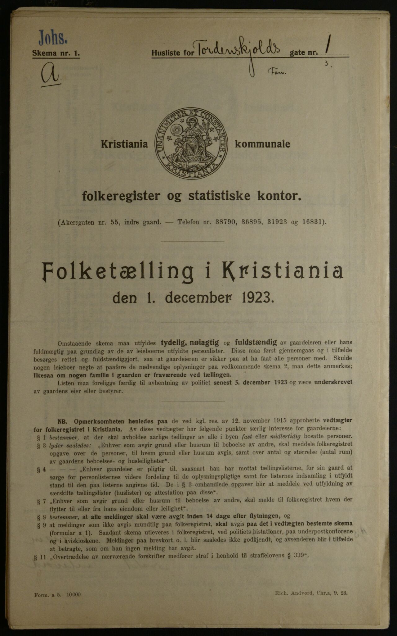 OBA, Municipal Census 1923 for Kristiania, 1923, p. 125504