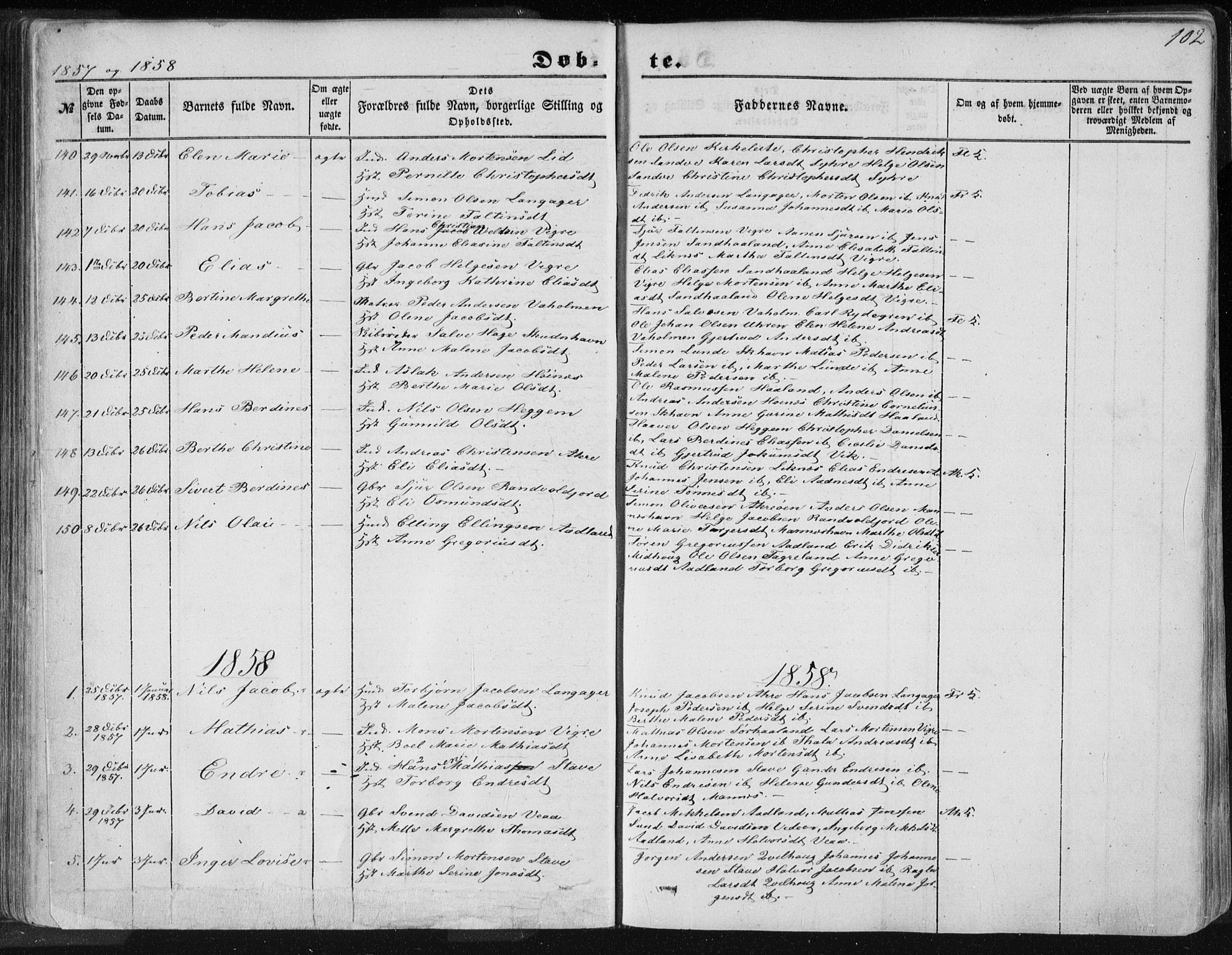Skudenes sokneprestkontor, SAST/A -101849/H/Ha/Haa/L0004: Parish register (official) no. A 3.1, 1847-1863, p. 102
