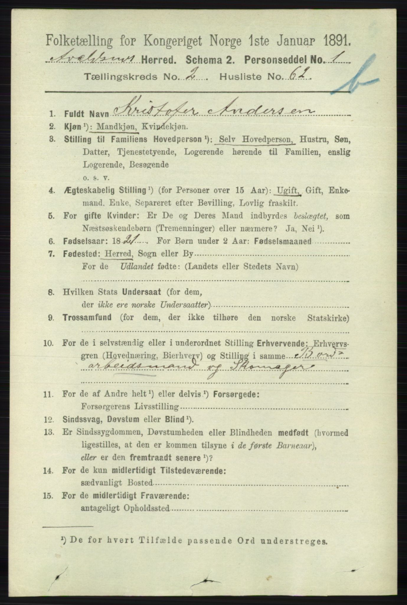 RA, 1891 census for 1147 Avaldsnes, 1891, p. 2318