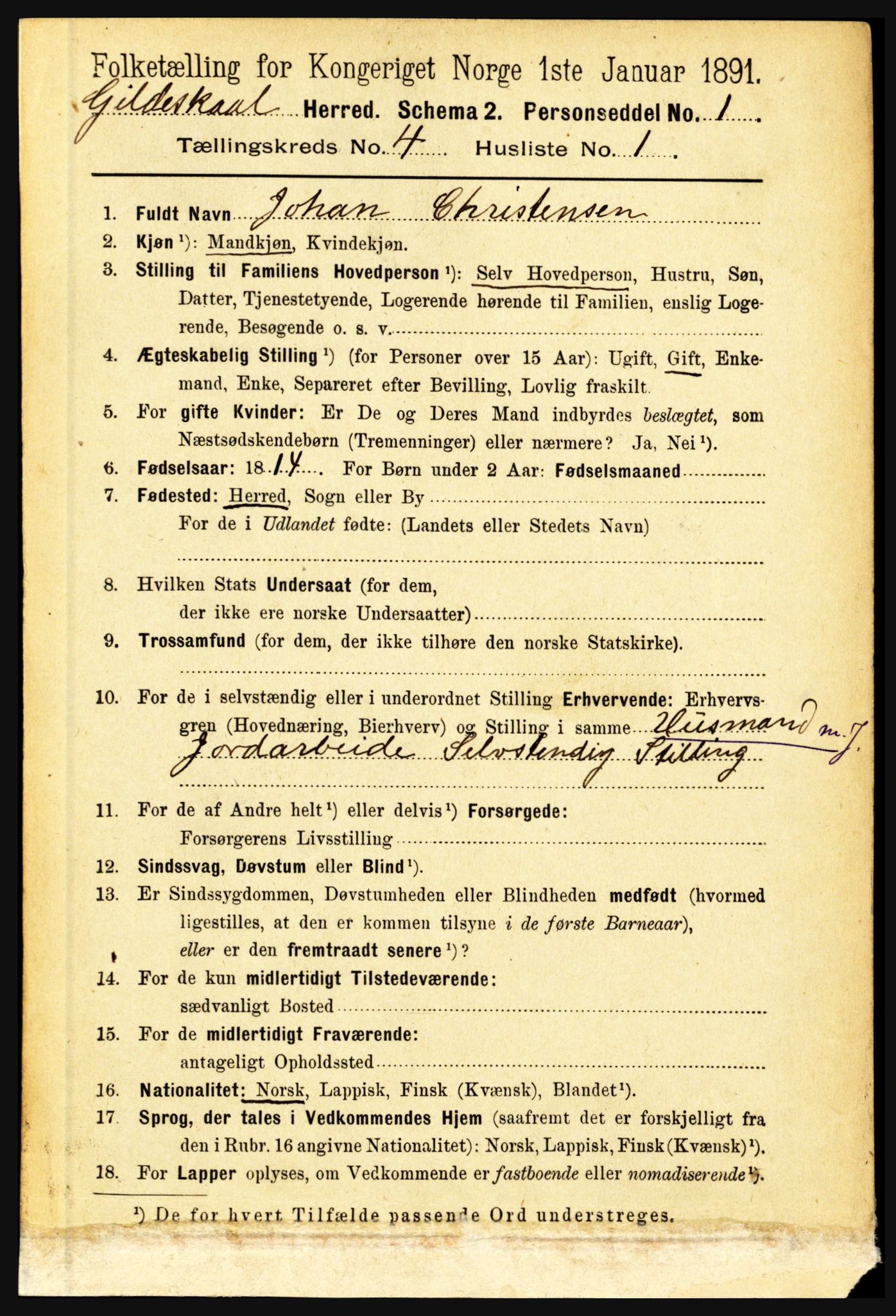 RA, 1891 census for 1838 Gildeskål, 1891, p. 1069