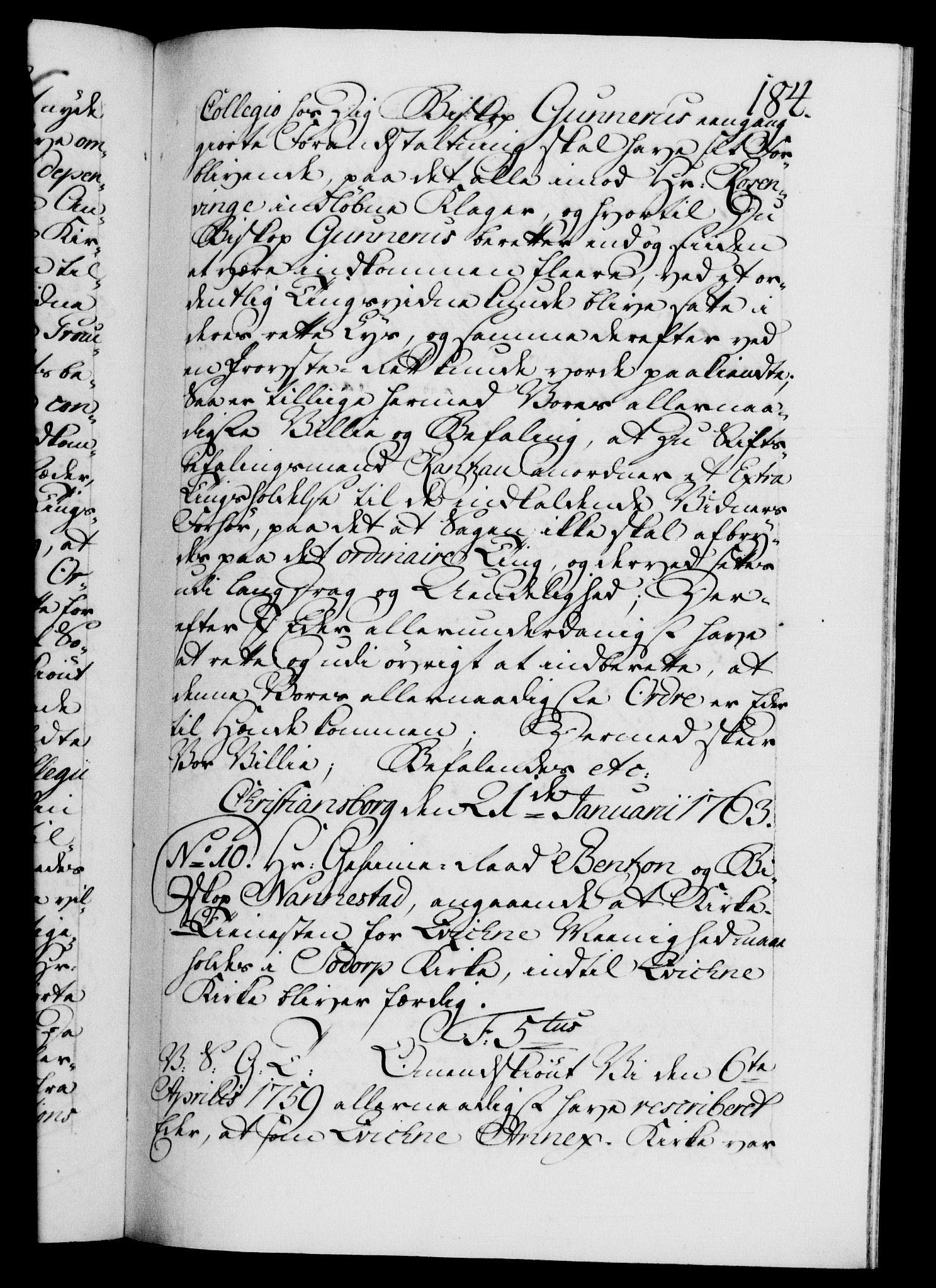 Danske Kanselli 1572-1799, AV/RA-EA-3023/F/Fc/Fca/Fcab/L0037: Norske tegnelser, 1762-1766, p. 184a