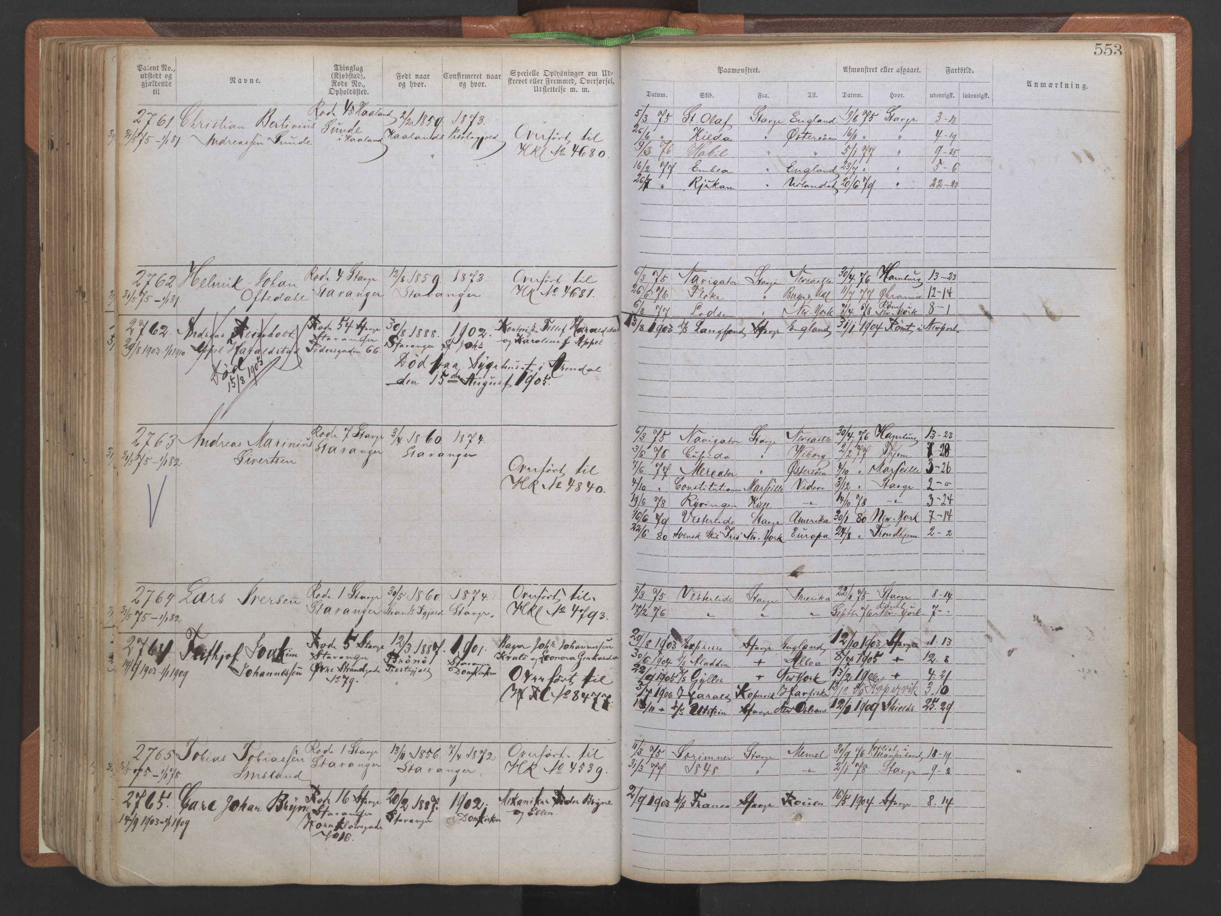 Stavanger sjømannskontor, SAST/A-102006/F/Ff/L0005: Annotasjonsrulle No 1, patentnr. 1786-3585 (del 2), 1872-1900, p. 200