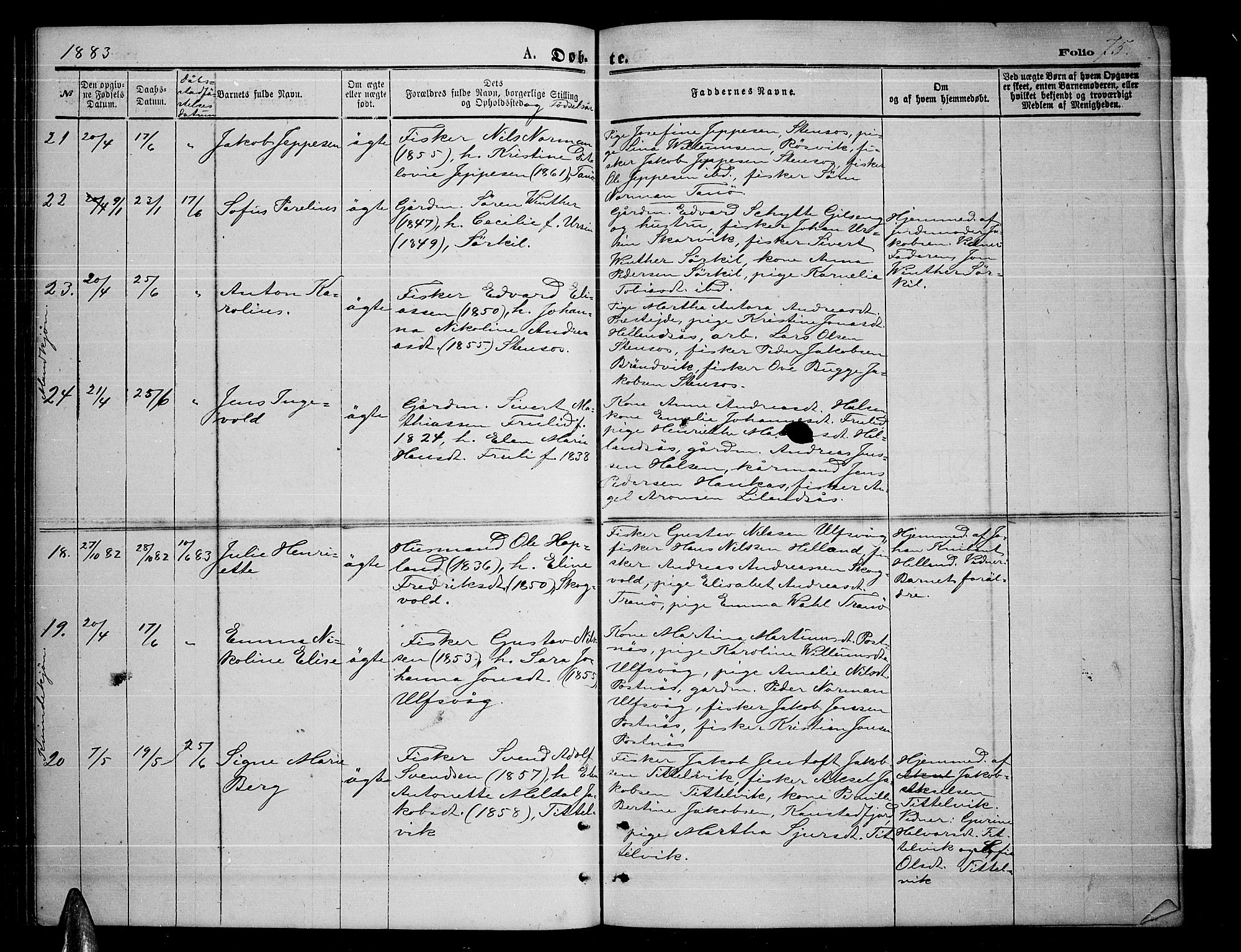 Ministerialprotokoller, klokkerbøker og fødselsregistre - Nordland, AV/SAT-A-1459/859/L0858: Parish register (copy) no. 859C04, 1873-1886, p. 75