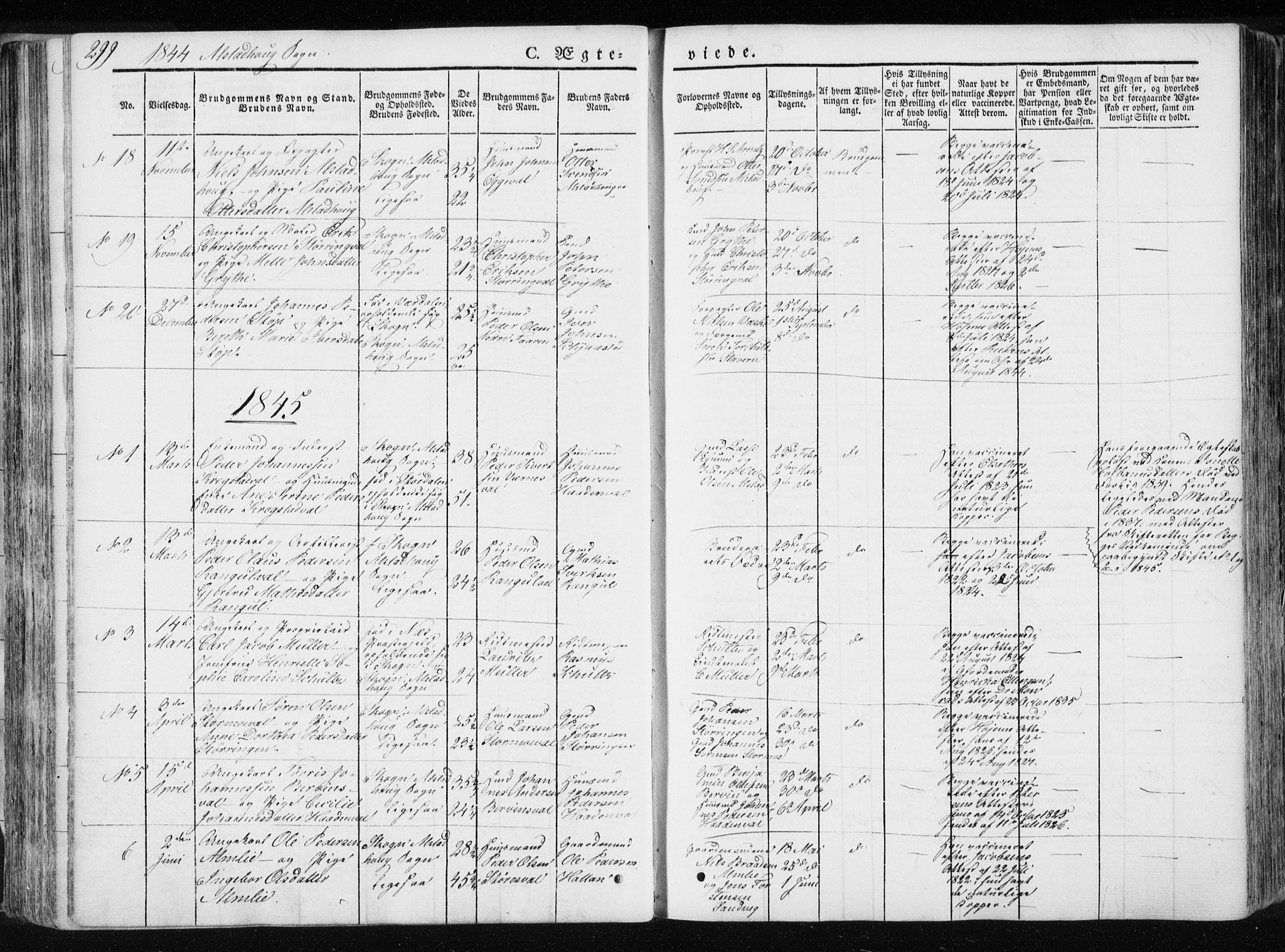 Ministerialprotokoller, klokkerbøker og fødselsregistre - Nord-Trøndelag, SAT/A-1458/717/L0154: Parish register (official) no. 717A06 /1, 1836-1849, p. 299