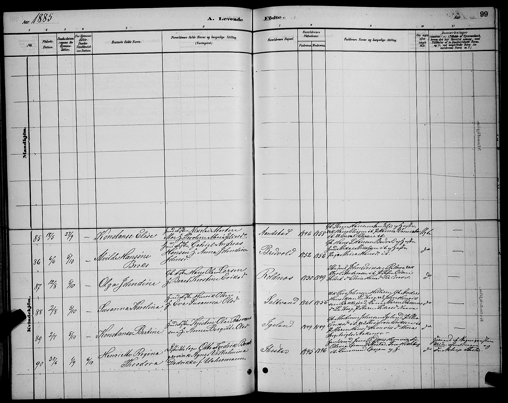 Ibestad sokneprestembete, SATØ/S-0077/H/Ha/Hab/L0007klokker: Parish register (copy) no. 7, 1879-1889, p. 99