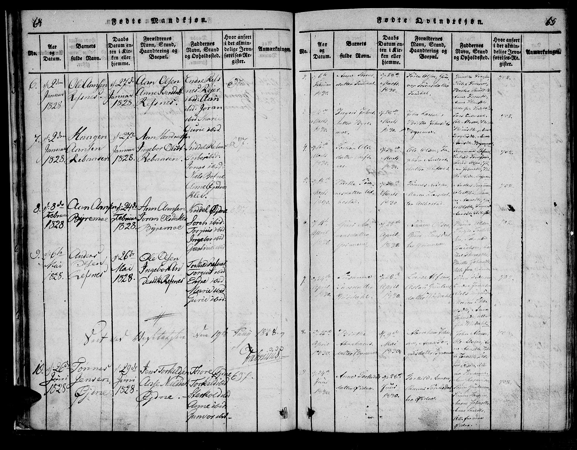 Bjelland sokneprestkontor, AV/SAK-1111-0005/F/Fa/Fac/L0001: Parish register (official) no. A 1, 1815-1866, p. 64-65