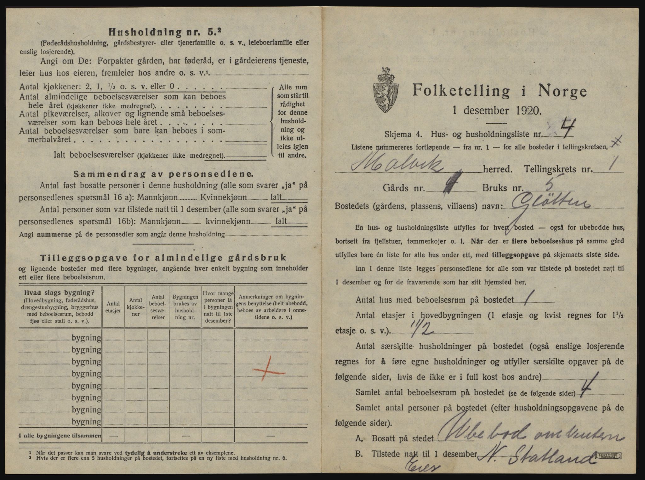 SAT, 1920 census for Malvik, 1920, p. 50