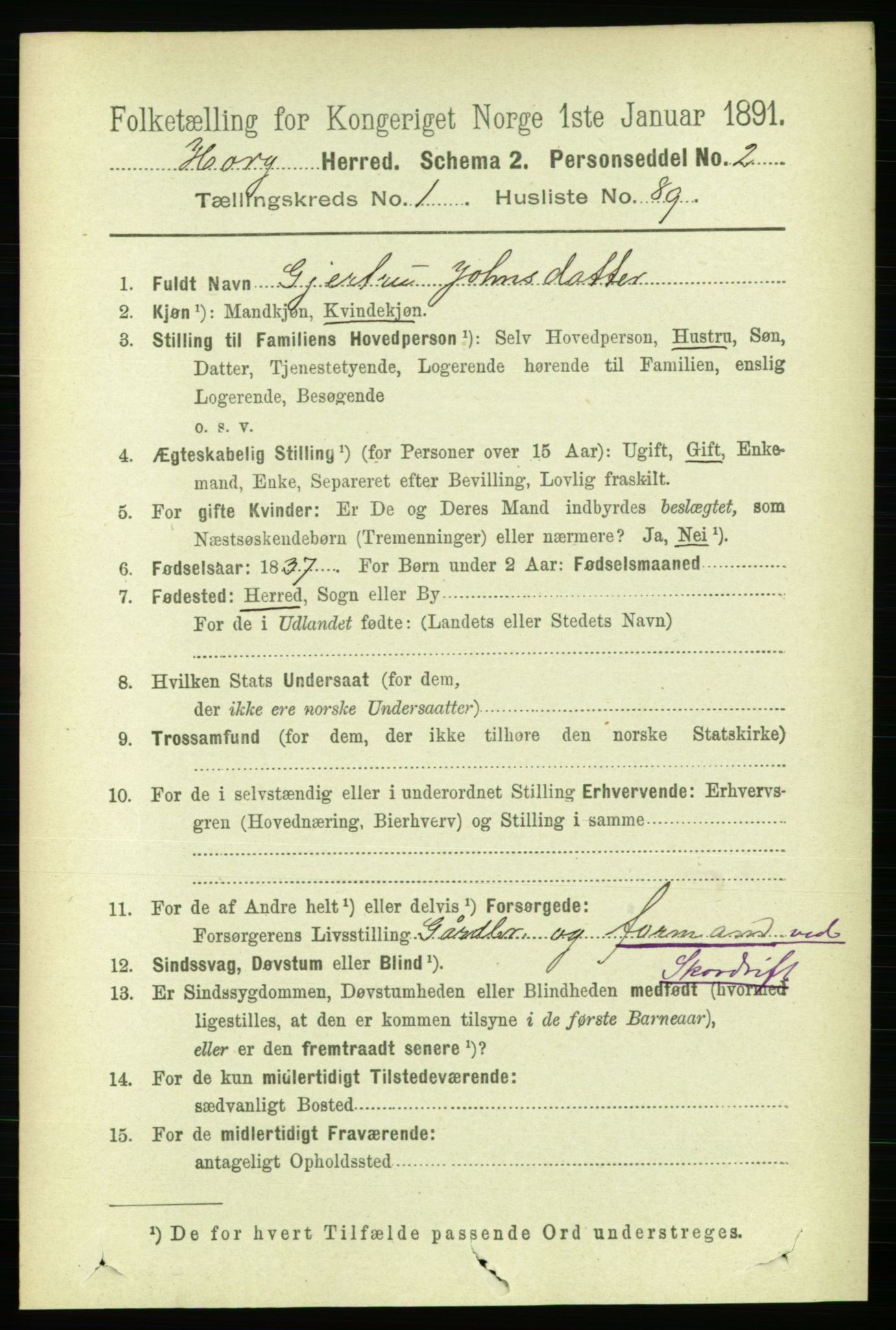 RA, 1891 census for 1650 Horg, 1891, p. 587