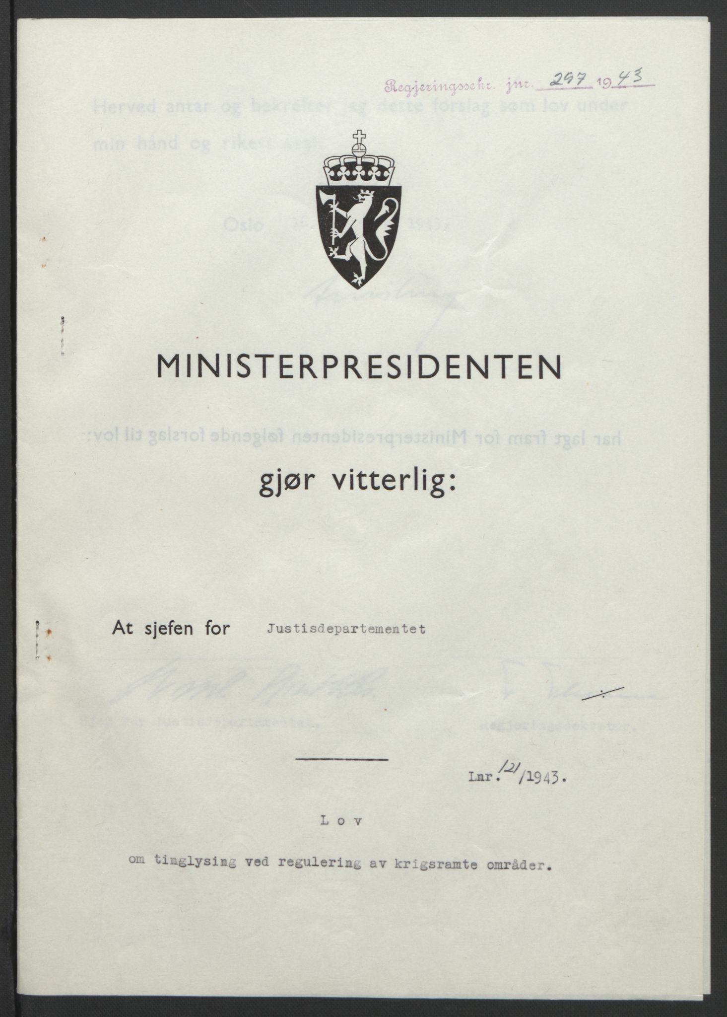 NS-administrasjonen 1940-1945 (Statsrådsekretariatet, de kommisariske statsråder mm), RA/S-4279/D/Db/L0099: Lover, 1943, p. 563