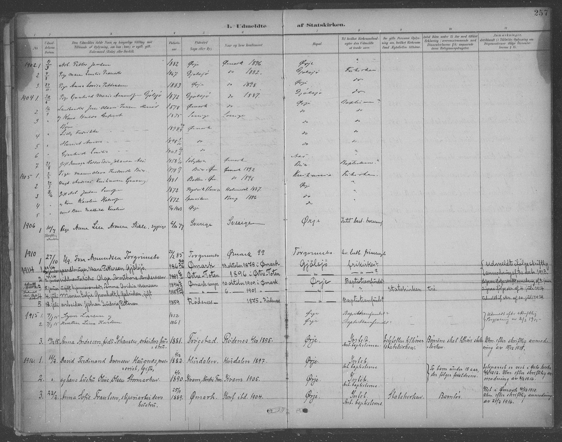 Aremark prestekontor Kirkebøker, AV/SAO-A-10899/F/Fb/L0005: Parish register (official) no. II 5, 1895-1919, p. 257