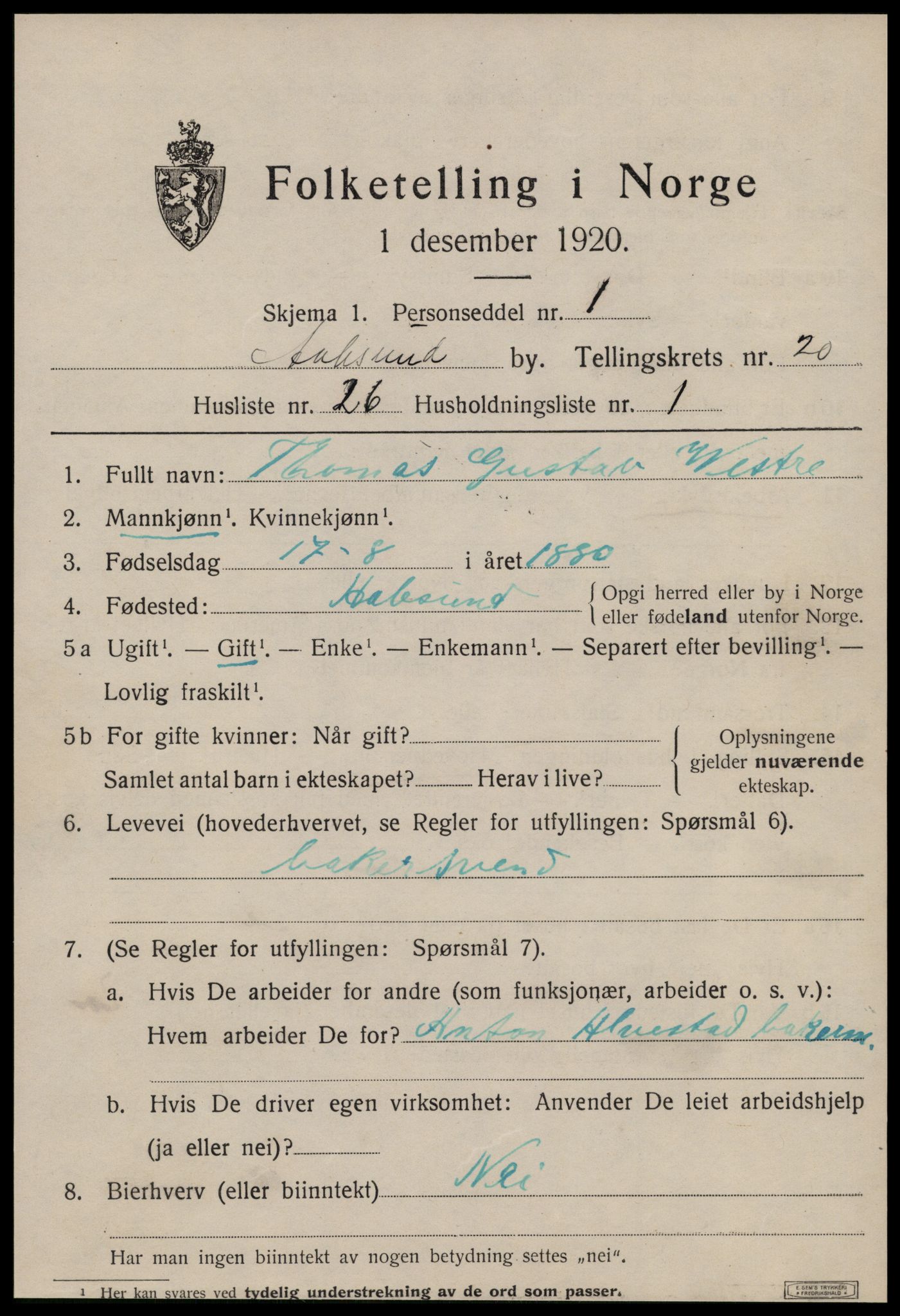SAT, 1920 census for Ålesund, 1920, p. 38344