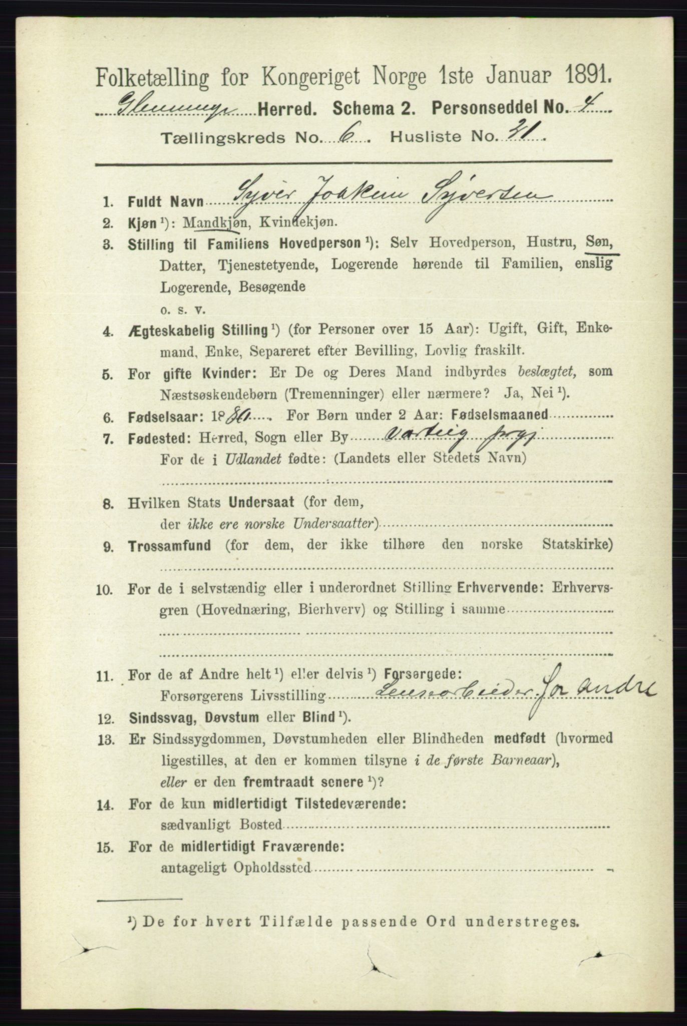 RA, 1891 census for 0132 Glemmen, 1891, p. 7667