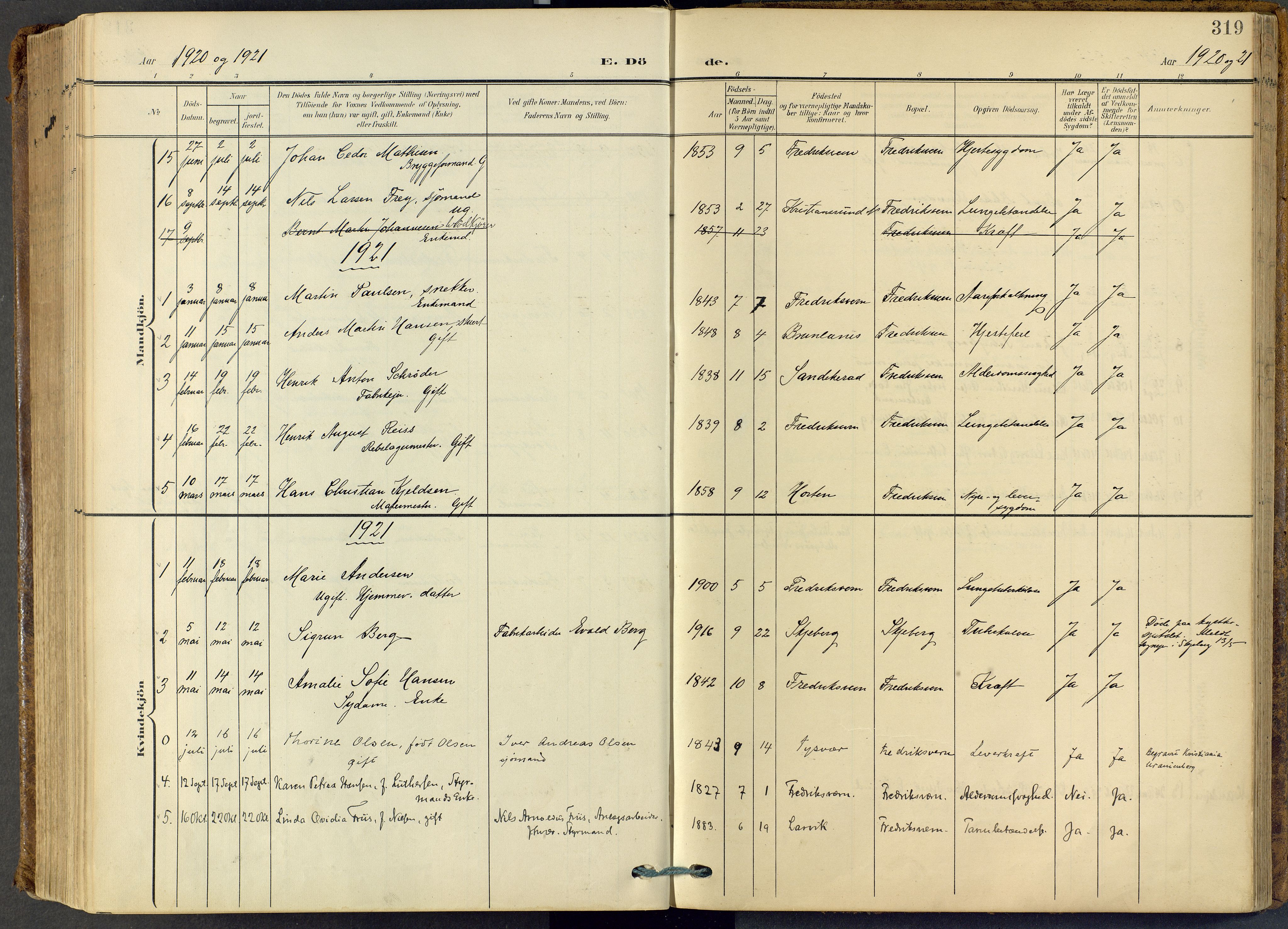 Stavern kirkebøker, SAKO/A-318/F/Fa/L0009: Parish register (official) no. 9, 1906-1955, p. 319