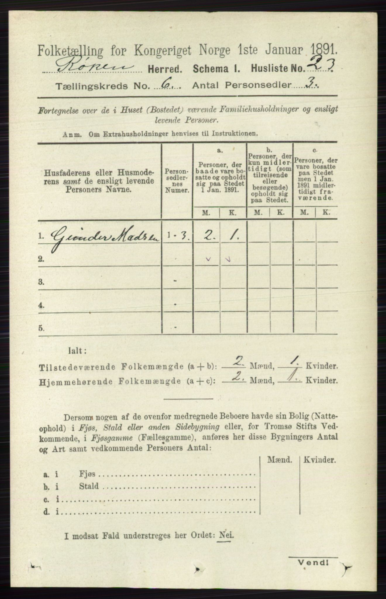 RA, 1891 census for 0627 Røyken, 1891, p. 3565