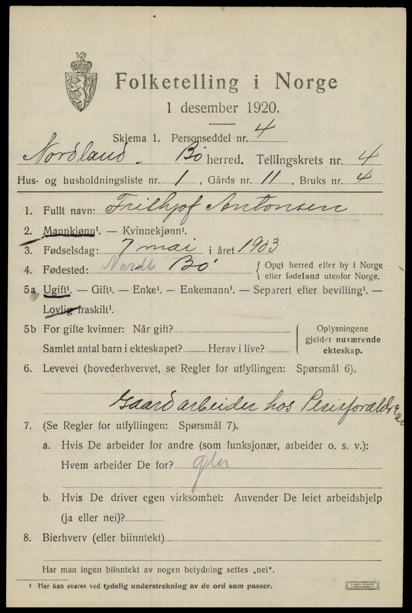 SAT, 1920 census for Bø, 1920, p. 3188