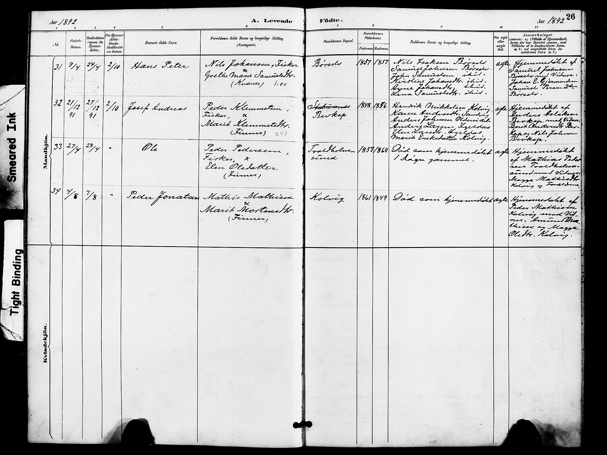 Kistrand/Porsanger sokneprestembete, AV/SATØ-S-1351/H/Ha/L0008.kirke: Parish register (official) no. 8, 1890-1898, p. 26