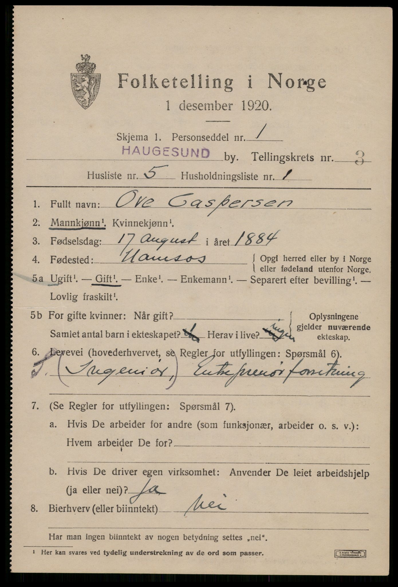 SAST, 1920 census for Haugesund, 1920, p. 14417