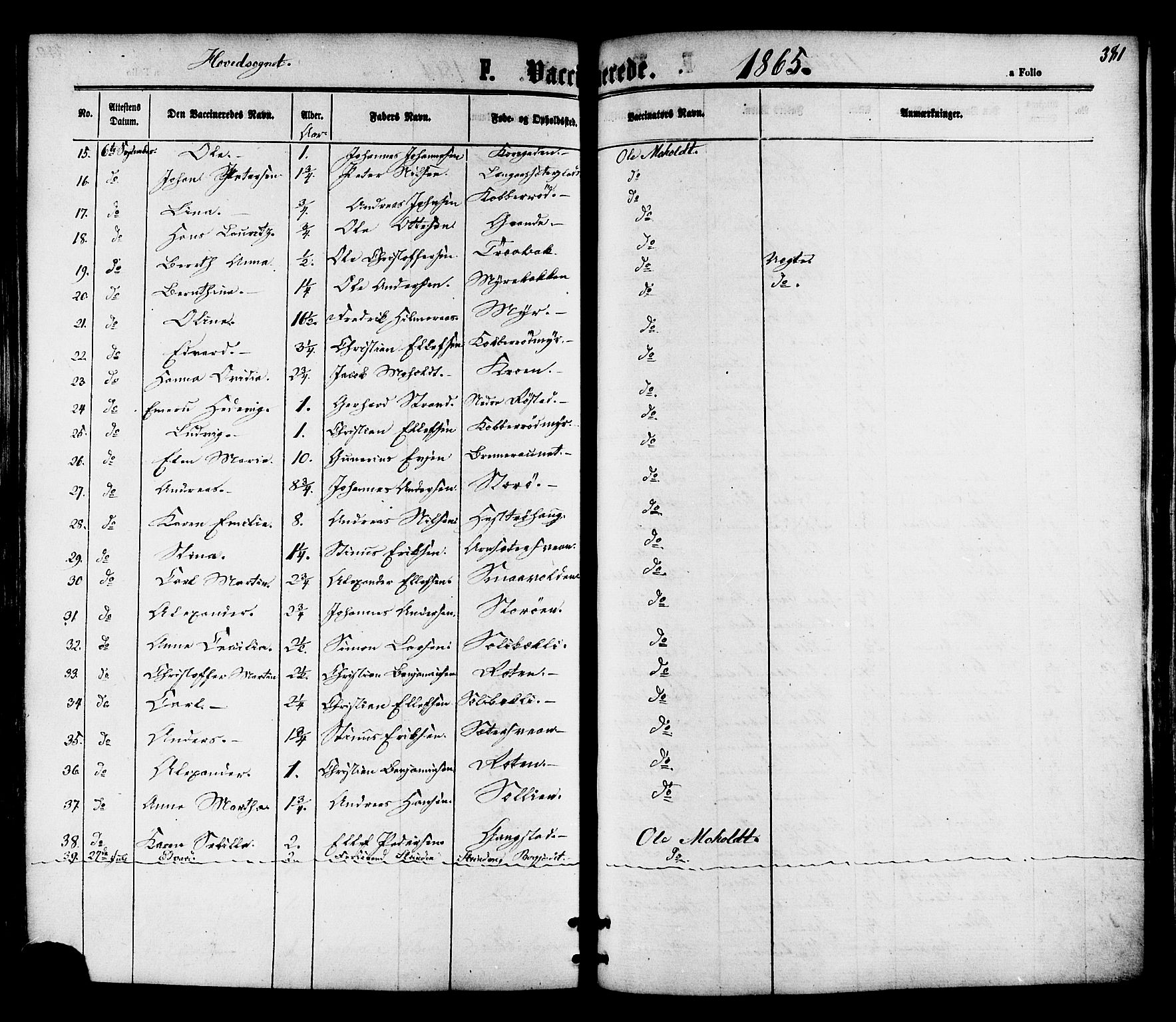 Ministerialprotokoller, klokkerbøker og fødselsregistre - Nord-Trøndelag, SAT/A-1458/701/L0009: Parish register (official) no. 701A09 /1, 1864-1882, p. 381