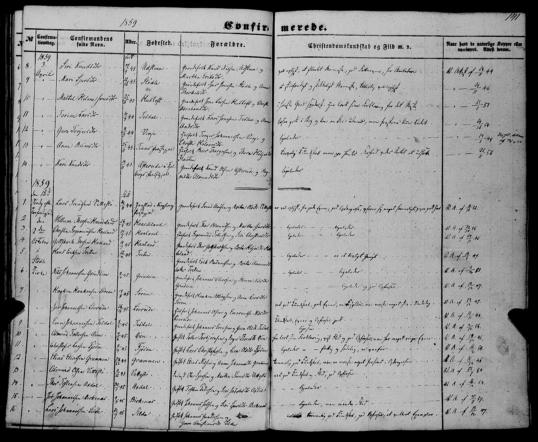 Etne sokneprestembete, AV/SAB-A-75001/H/Haa: Parish register (official) no. A 8, 1848-1862, p. 141