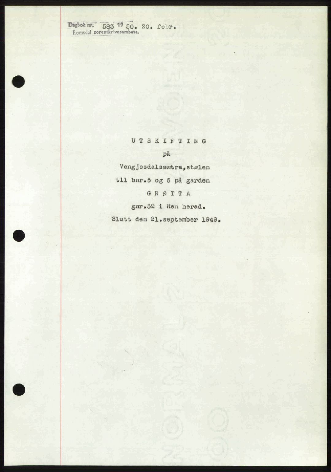 Romsdal sorenskriveri, AV/SAT-A-4149/1/2/2C: Mortgage book no. A32, 1950-1950, Diary no: : 583/1950