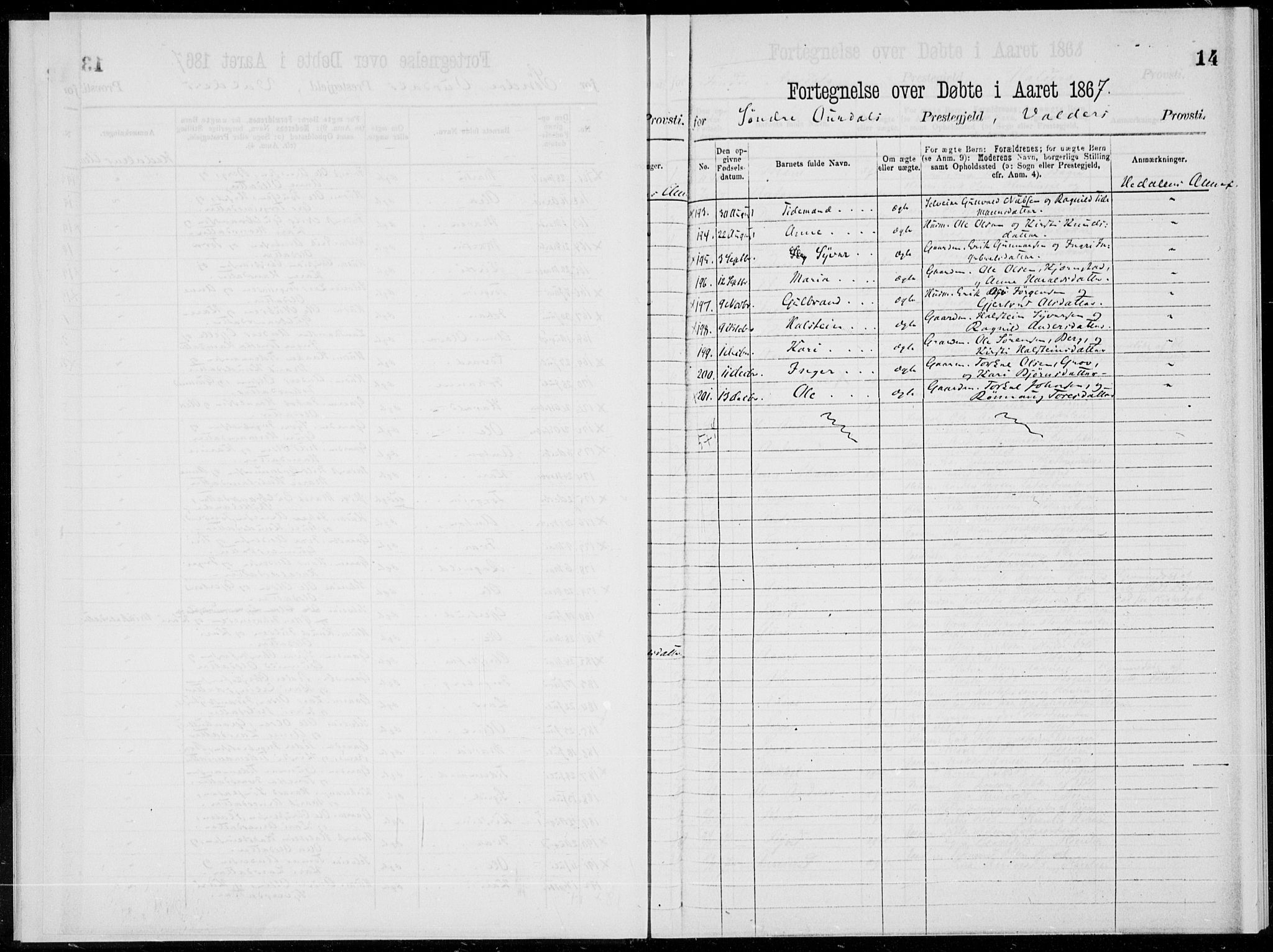 Sør-Aurdal prestekontor, SAH/PREST-128/H/Ha/Haa/L0000: Parish register (official), 1866-1872, p. 14