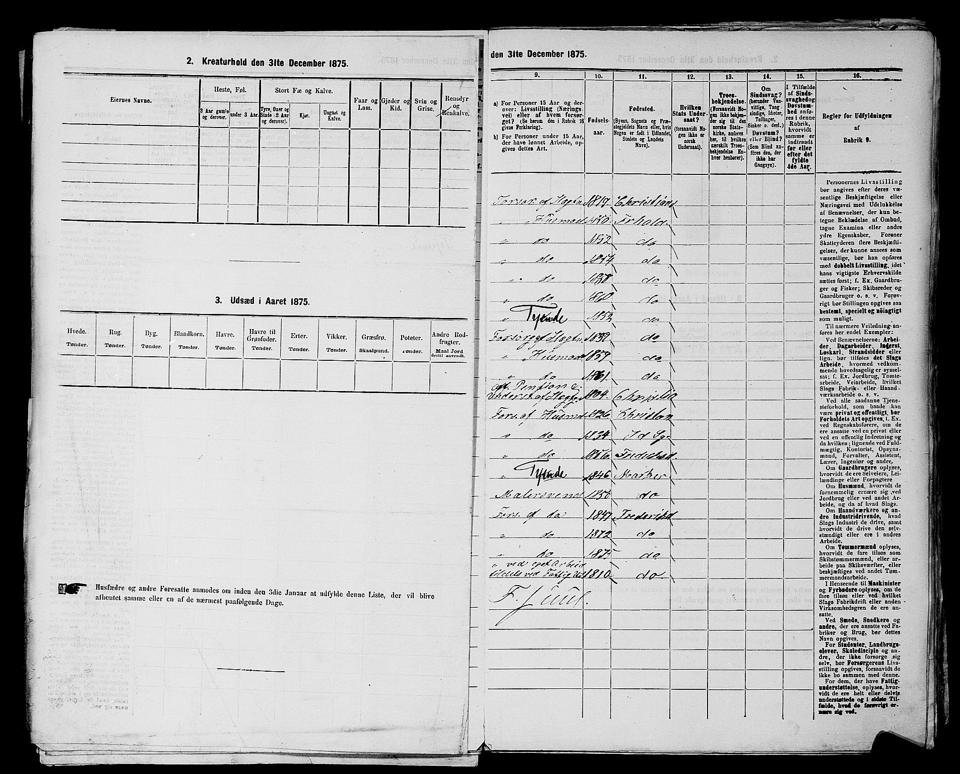 RA, 1875 census for 0101P Fredrikshald, 1875, p. 852