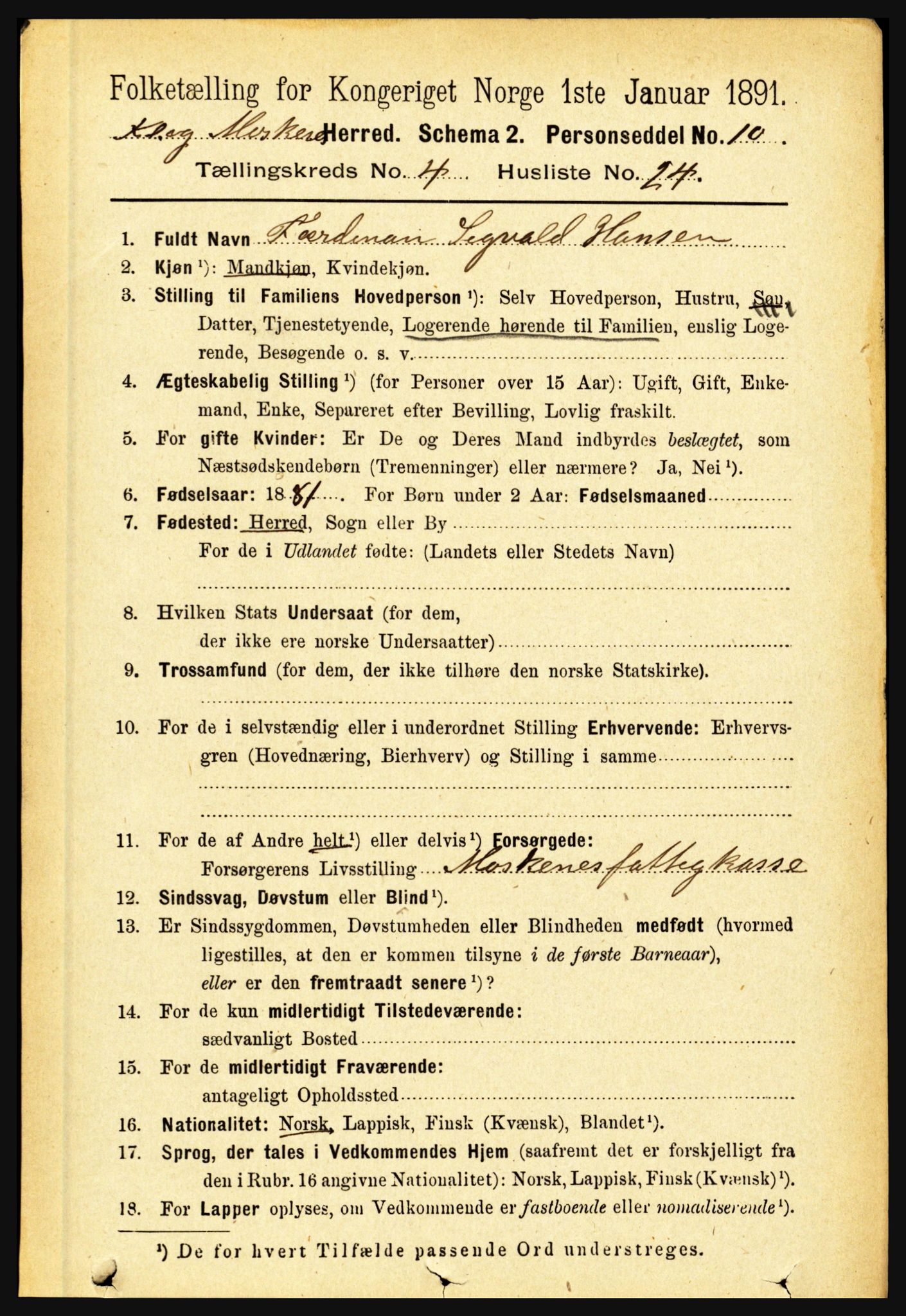 RA, 1891 census for 1859 Flakstad, 1891, p. 2066