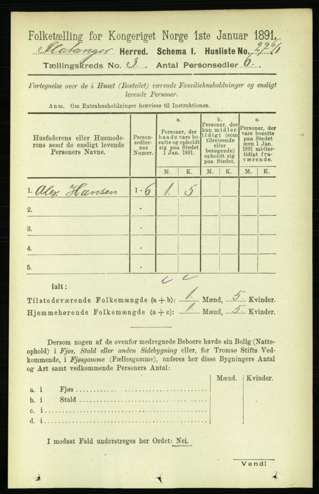 RA, 1891 census for 1749 Flatanger, 1891, p. 1304