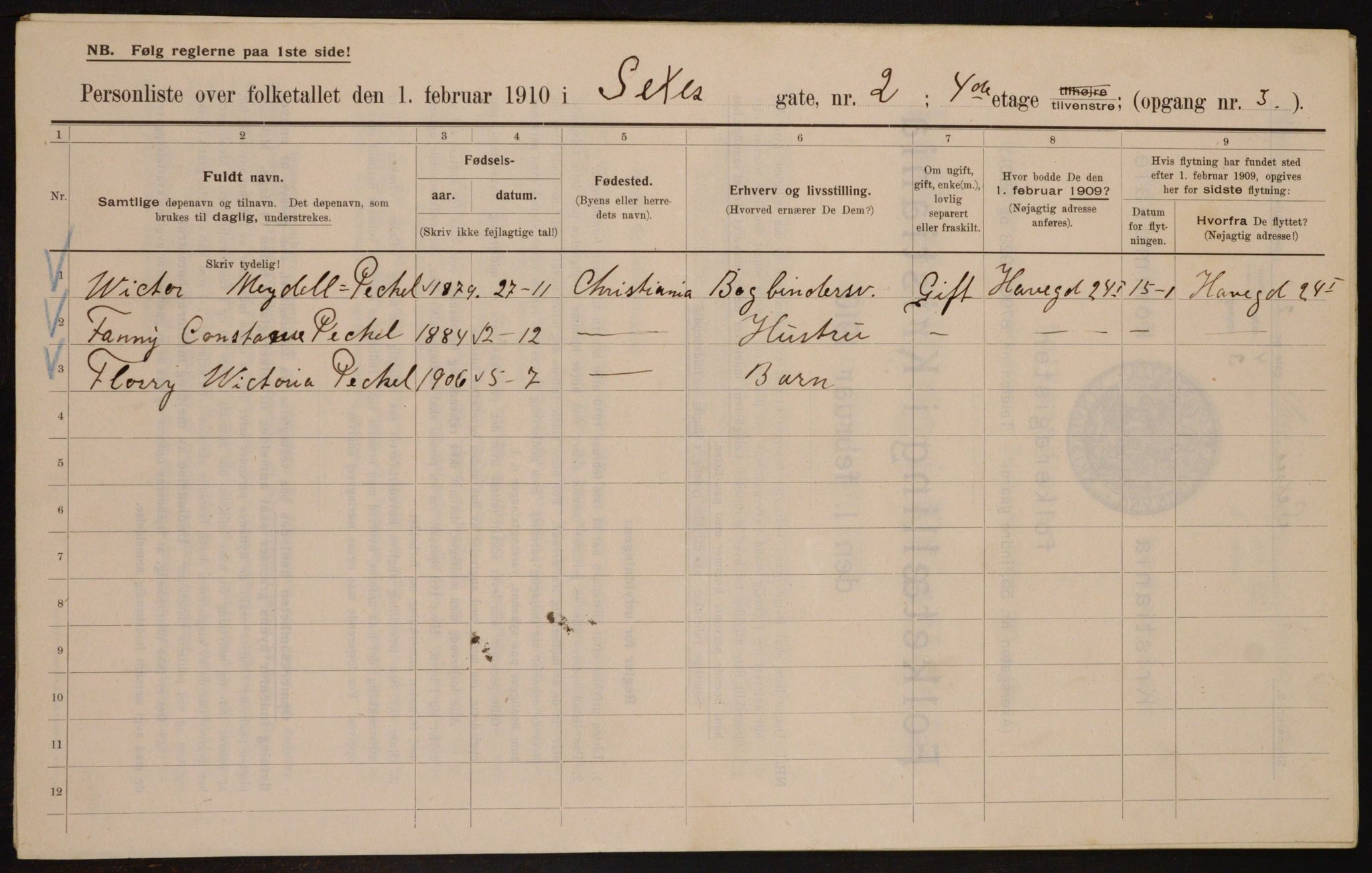 OBA, Municipal Census 1910 for Kristiania, 1910, p. 90372