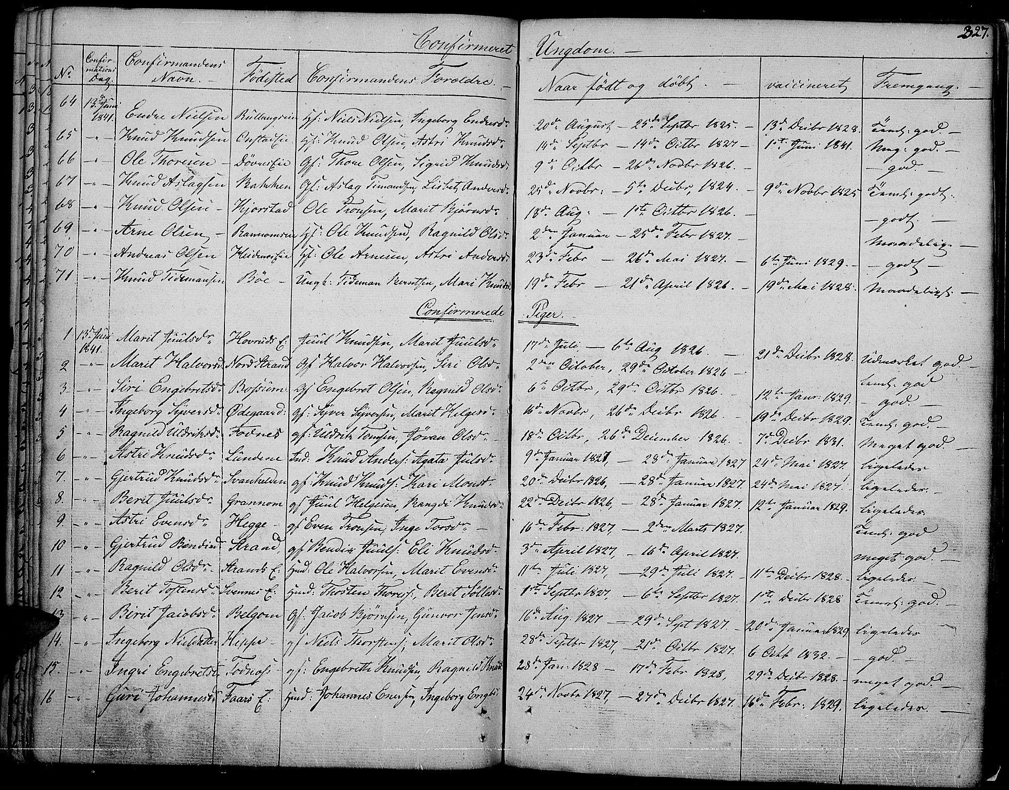 Nord-Aurdal prestekontor, AV/SAH-PREST-132/H/Ha/Haa/L0003: Parish register (official) no. 3, 1828-1841, p. 327